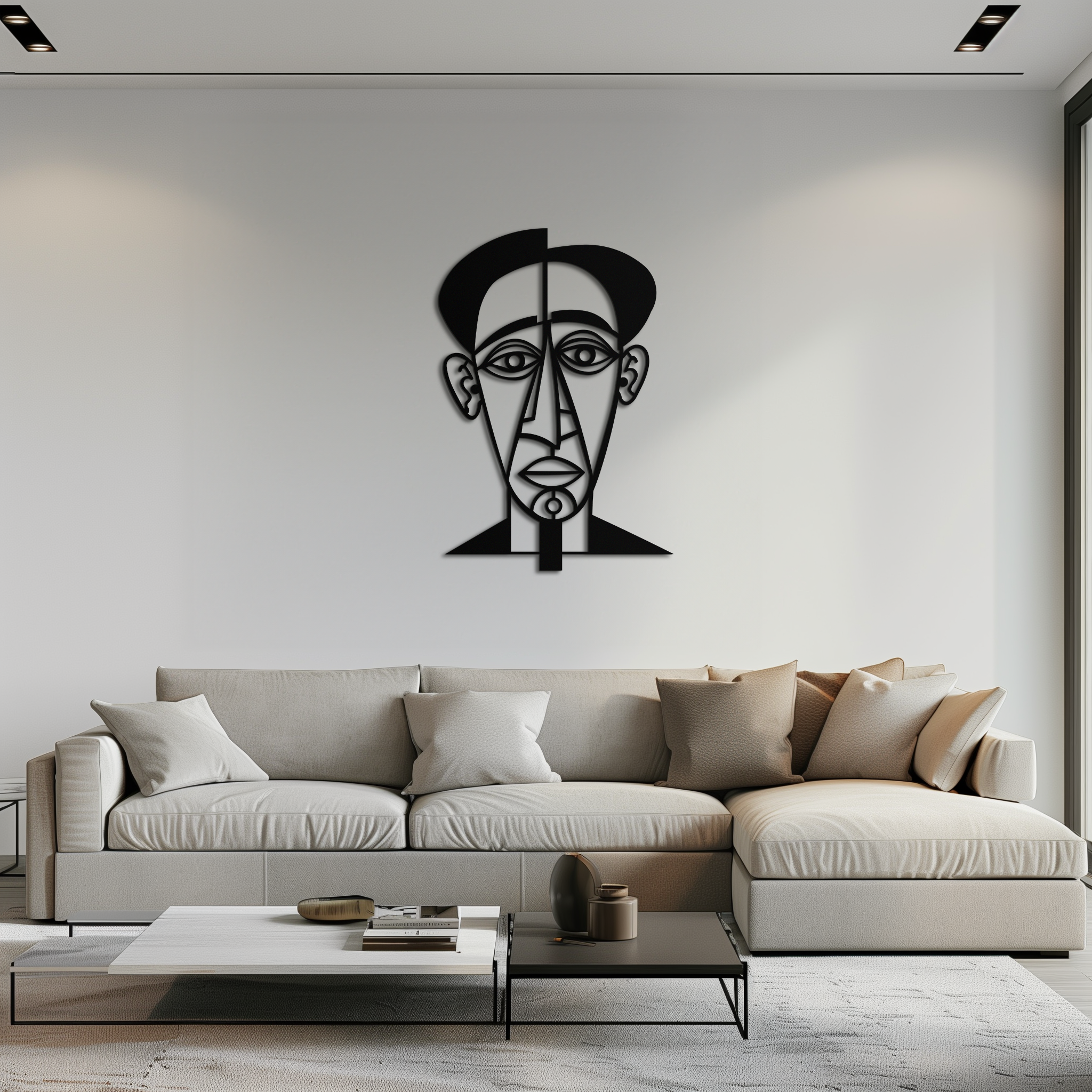 Abstract Face Line Art Metal Wall Decor – Modern Black Minimalist Sculpture- KAF509