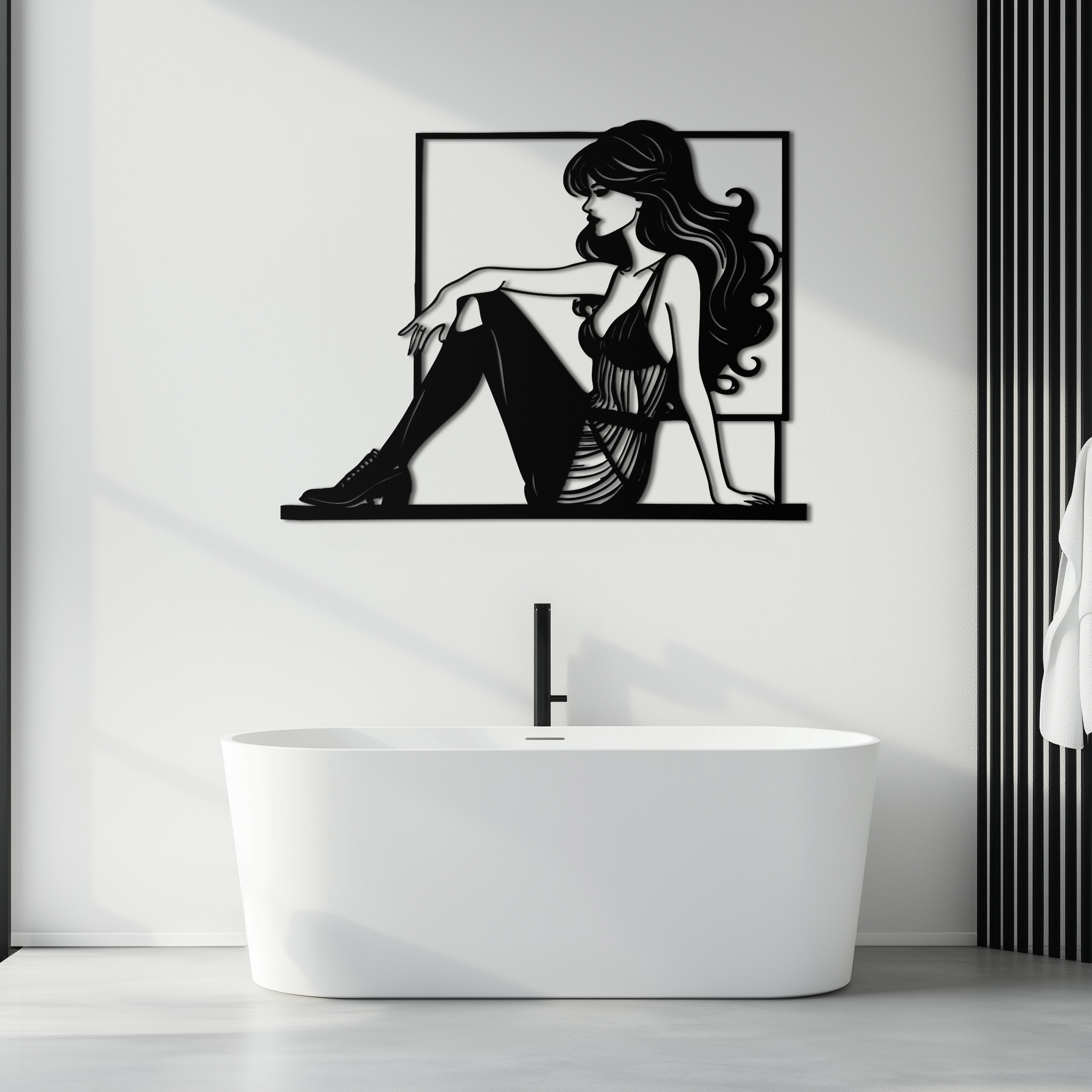 Elegant Woman Silhouette Metal Wall Art – Modern Black Feminine Home Decor- KAF511