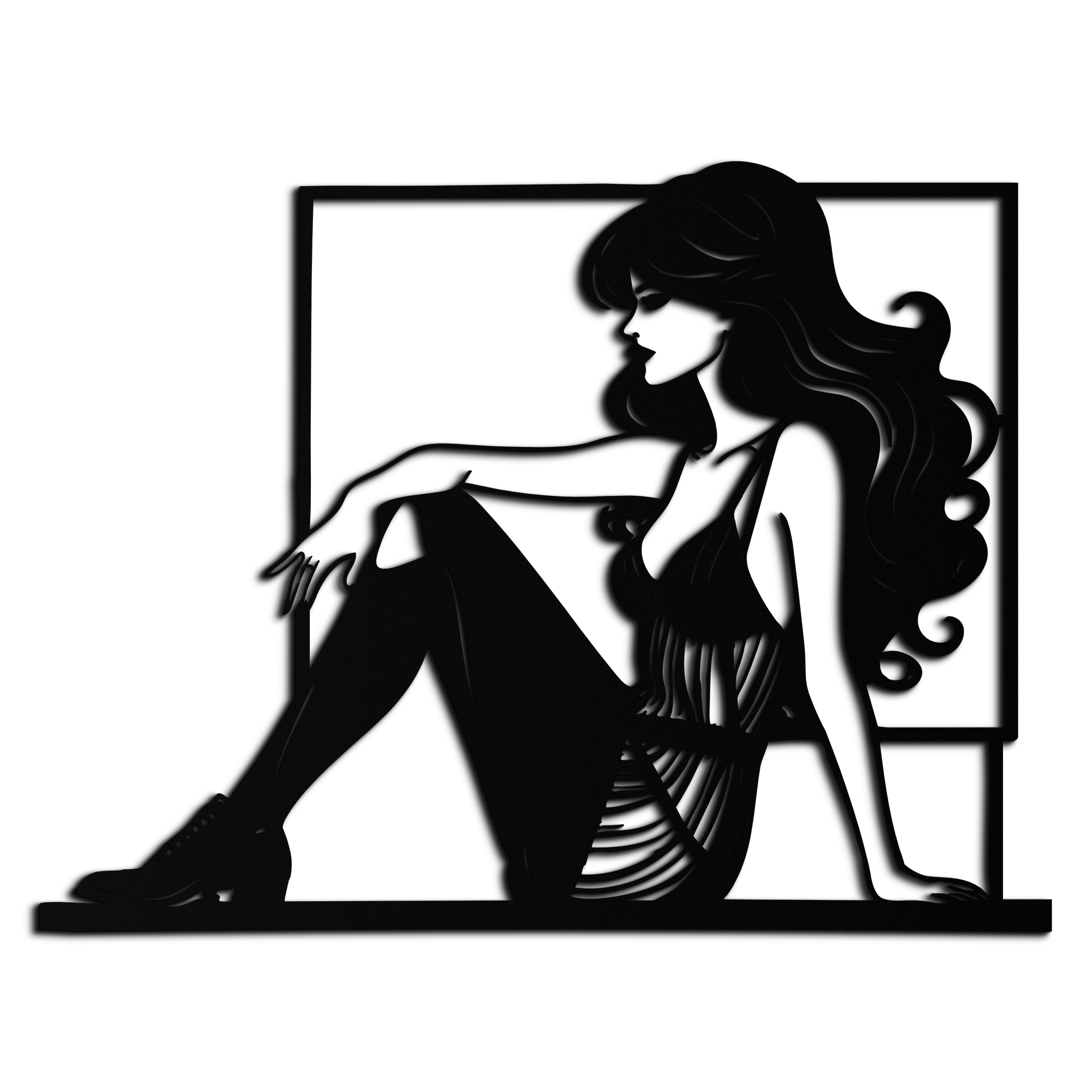 Elegant Woman Silhouette Metal Wall Art – Modern Black Feminine Home Decor- KAF511