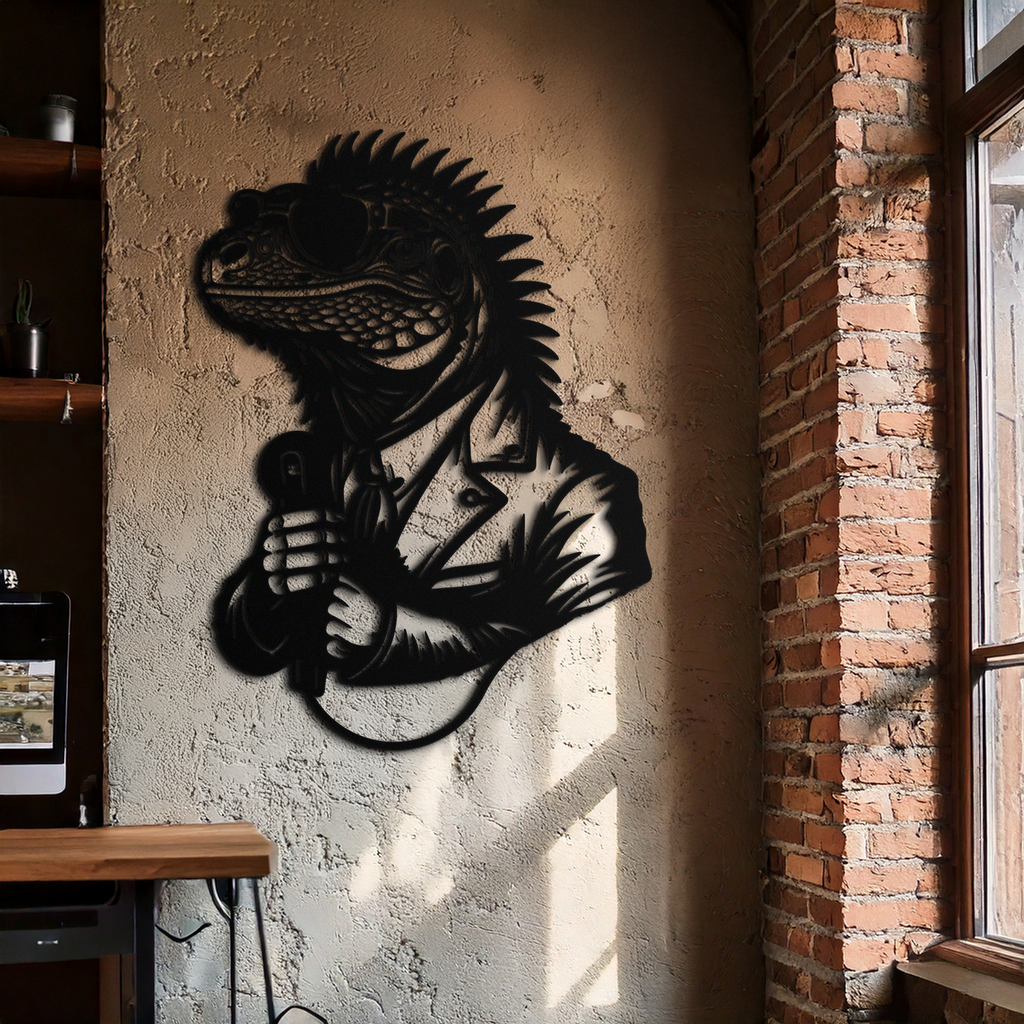 Cool Lizard Metal Wall Art – Unique Reptile Selfie Decor for Home and Office- KAF512