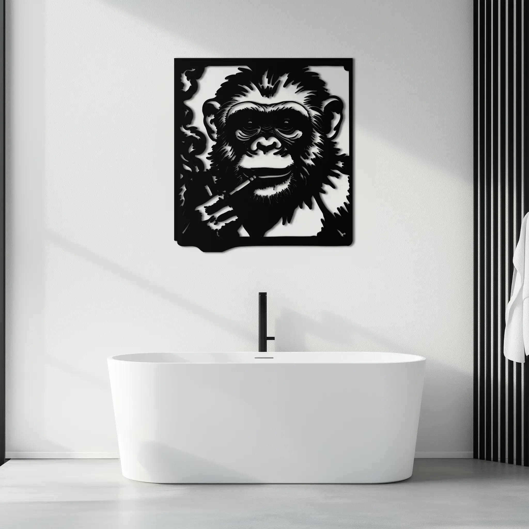 Smoking Chimpanzee Metal Wall Art – Cool Monkey Black Metal Wall Decor for Home- KAF513
