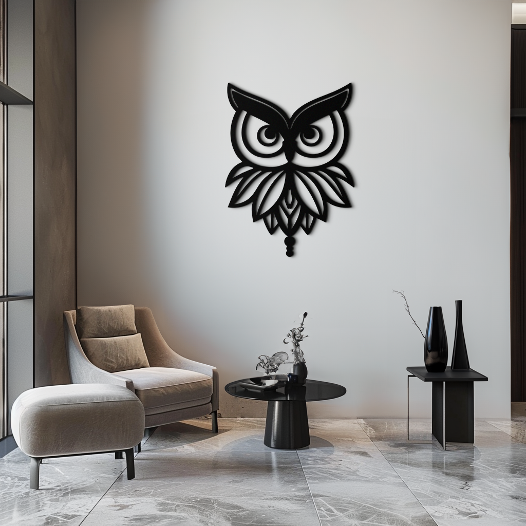 Owl Silhouette Metal Wall Art – Black Steel Bird Wall Decor for Modern Homes- KAF517