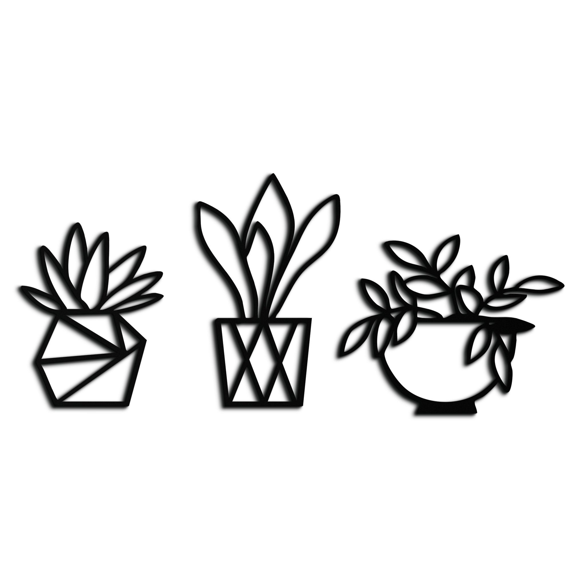 Geometric Plant Silhouette Metal Wall Art – Modern Black Botanical Home Decor- KAF519