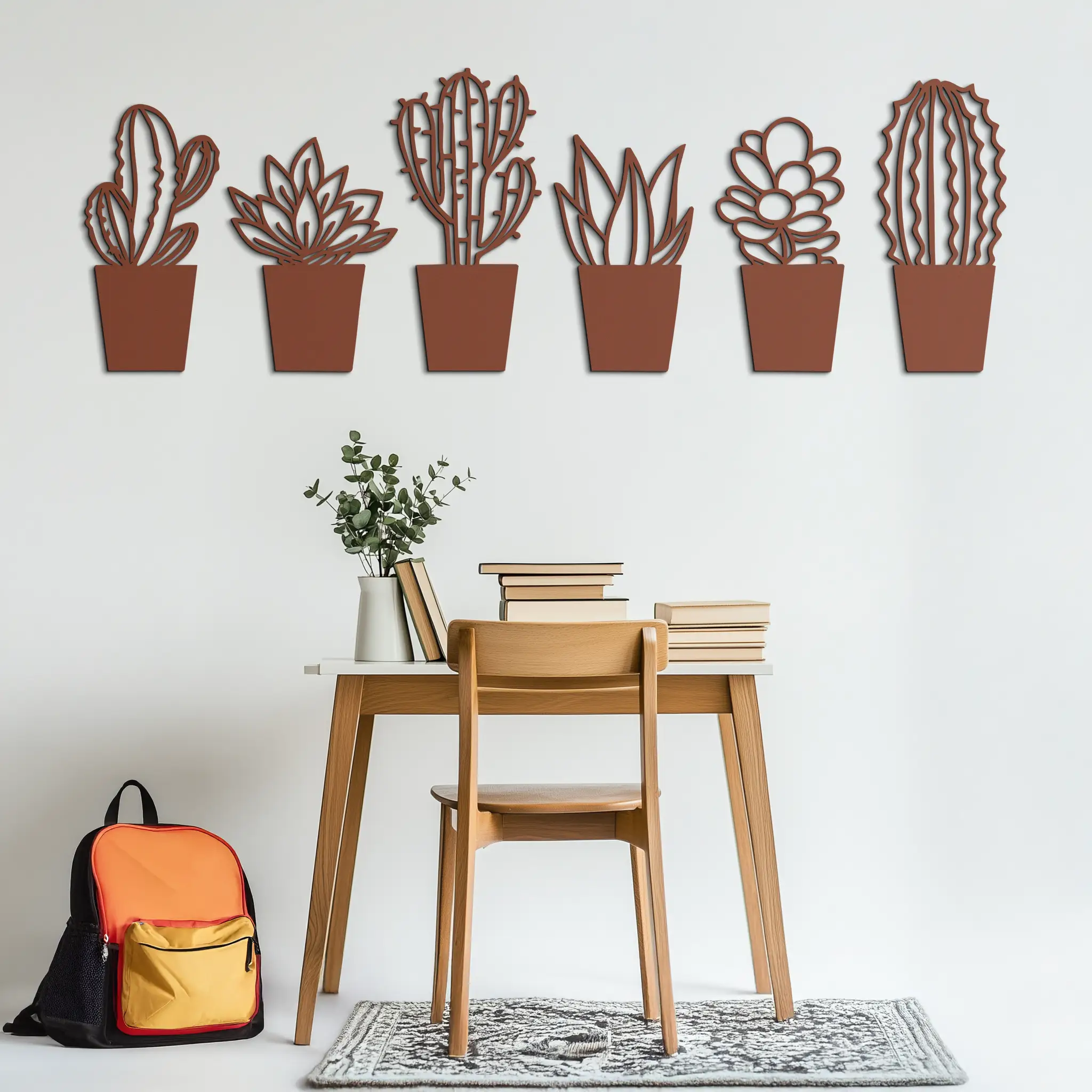 Cactus Succulent Plant Metal Wall Art – Modern Black Botanical Home Decor- KAF521