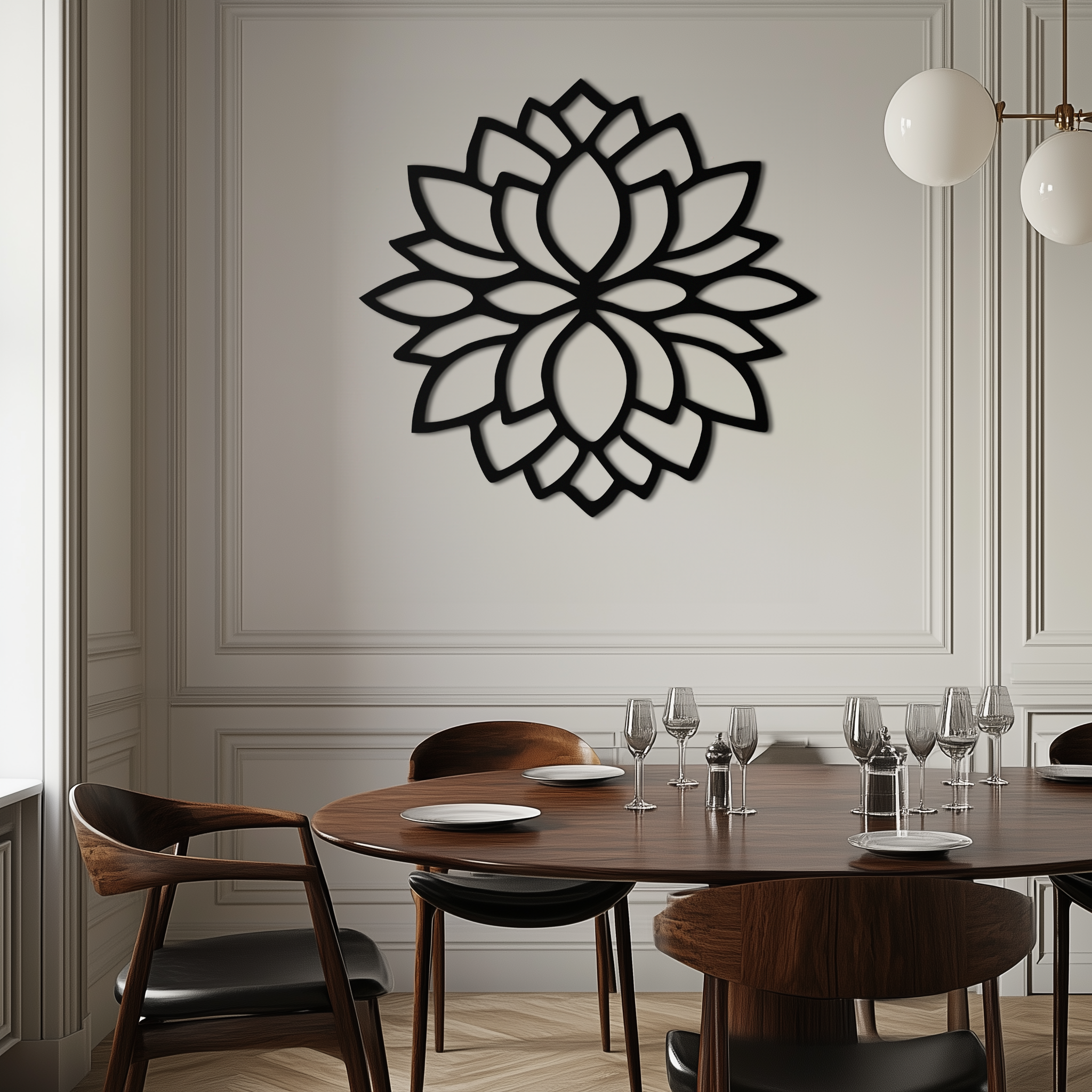 Lotus Flower Silhouette Metal Wall Art – Elegant Black Zen Decor for Home or Office- KAF525