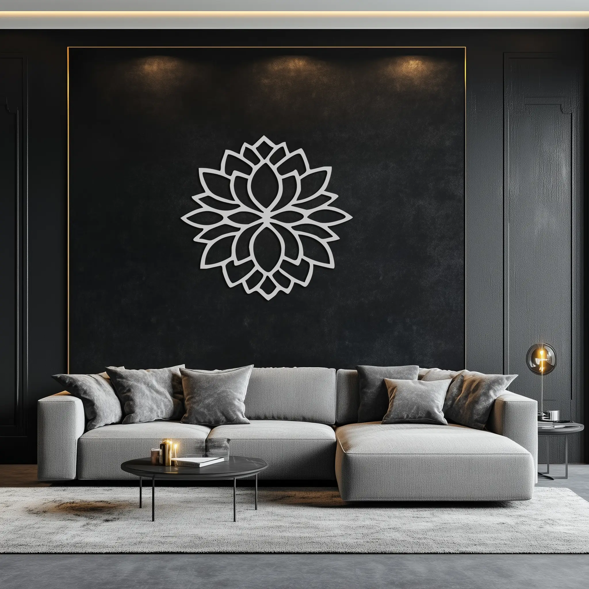 Lotus Flower Silhouette Metal Wall Art – Elegant Black Zen Decor for Home or Office- KAF525