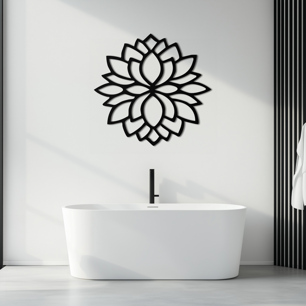Lotus Flower Silhouette Metal Wall Art – Elegant Black Zen Decor for Home or Office- KAF525