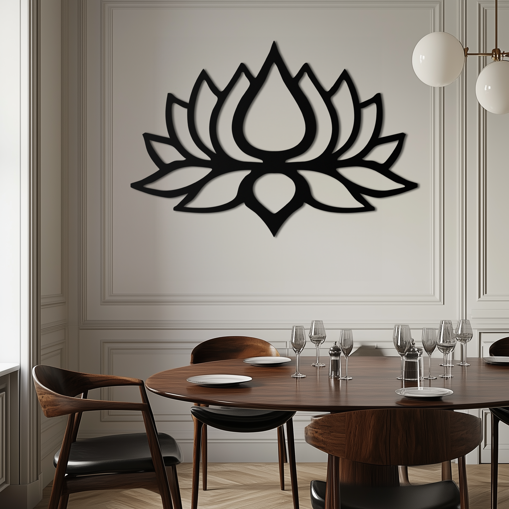 Lotus Flower Silhouette Metal Wall Art – Modern Black Floral Home Decor- KAF526