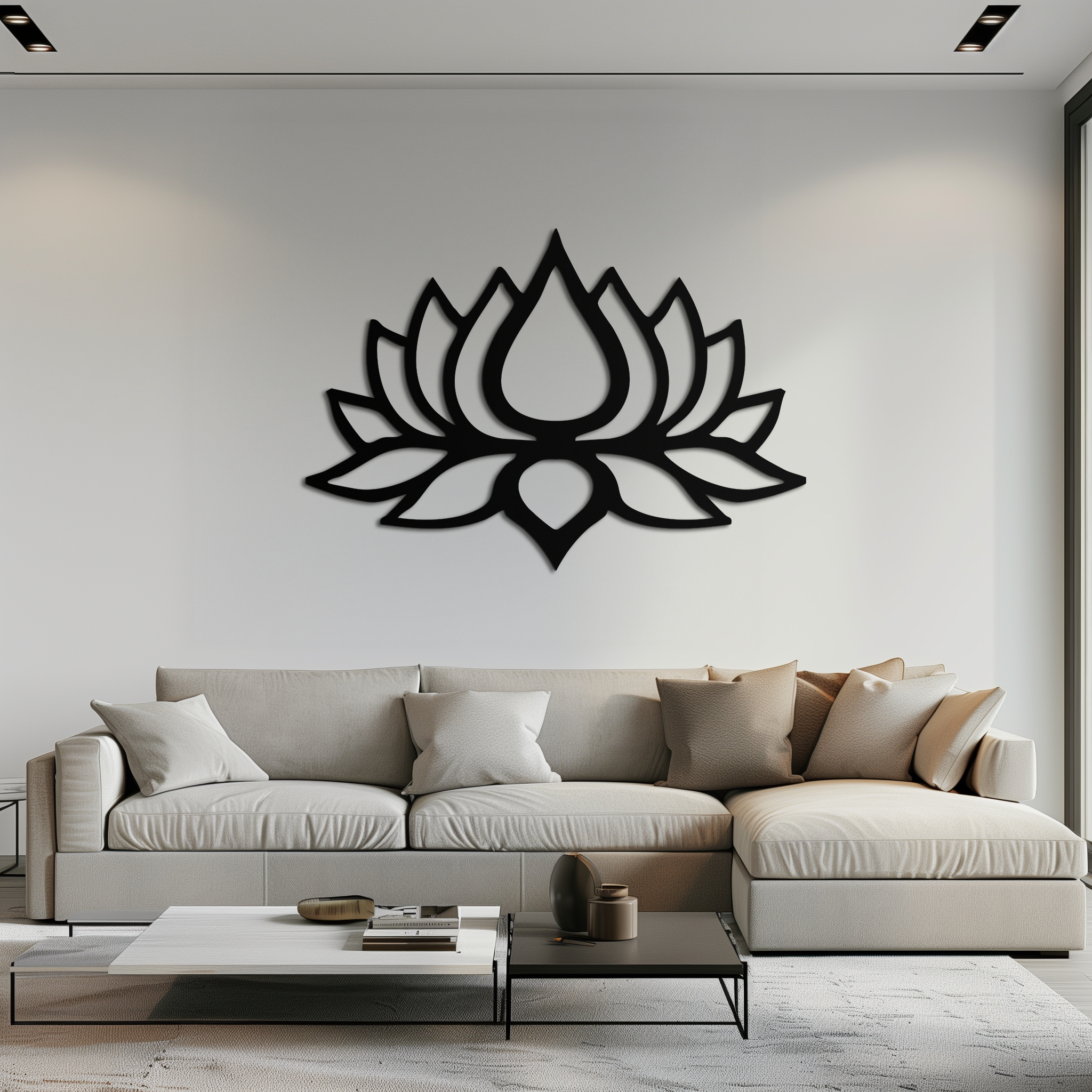 Lotus Flower Silhouette Metal Wall Art – Modern Black Floral Home Decor- KAF526