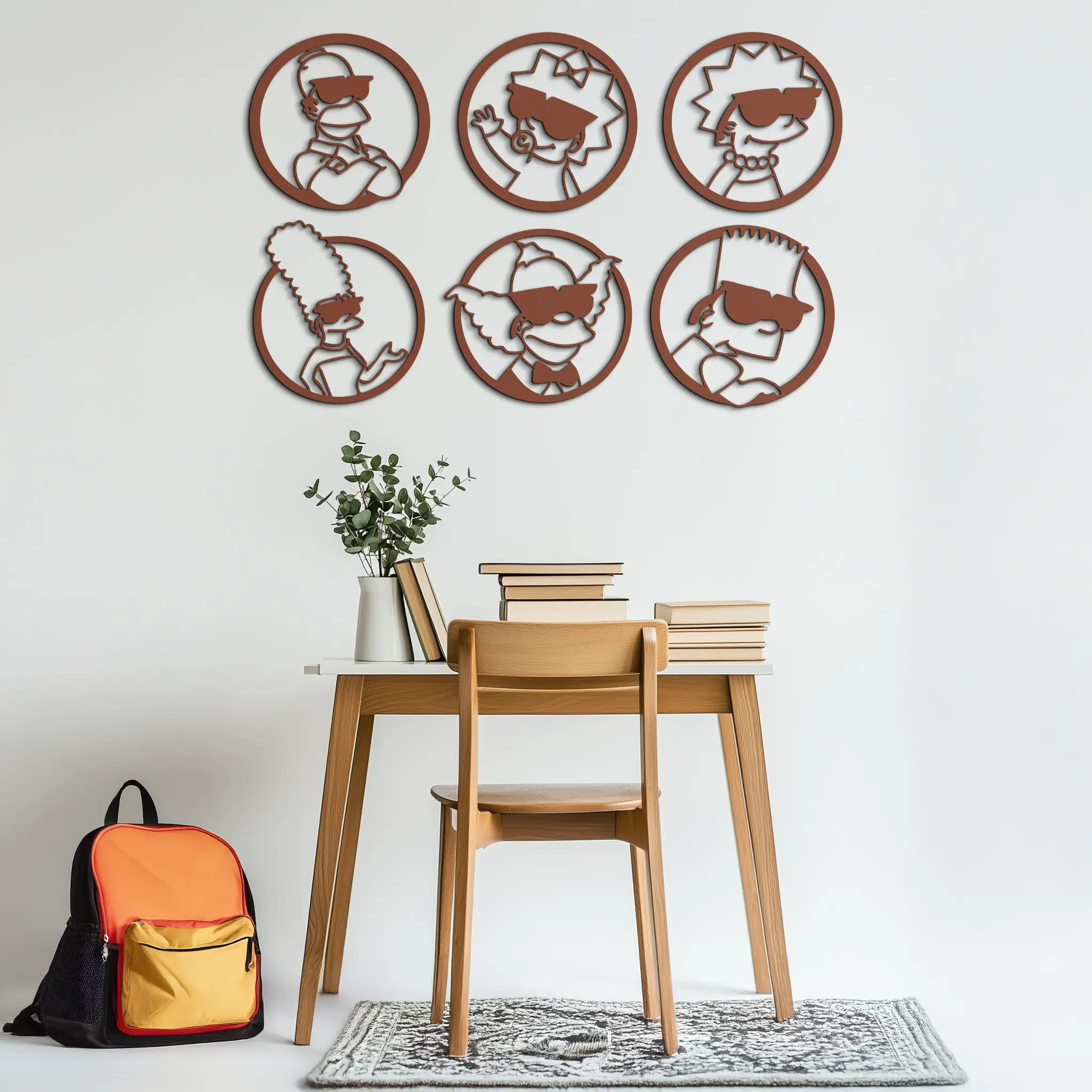 Cartoon Family Silhouette Metal Wall Art – Fun Black Modern Home Decor- KAF528