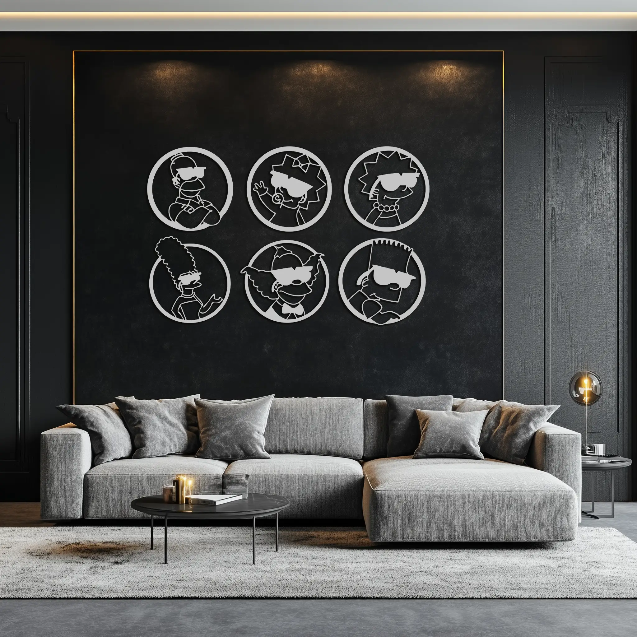 Cartoon Family Silhouette Metal Wall Art – Fun Black Modern Home Decor- KAF528