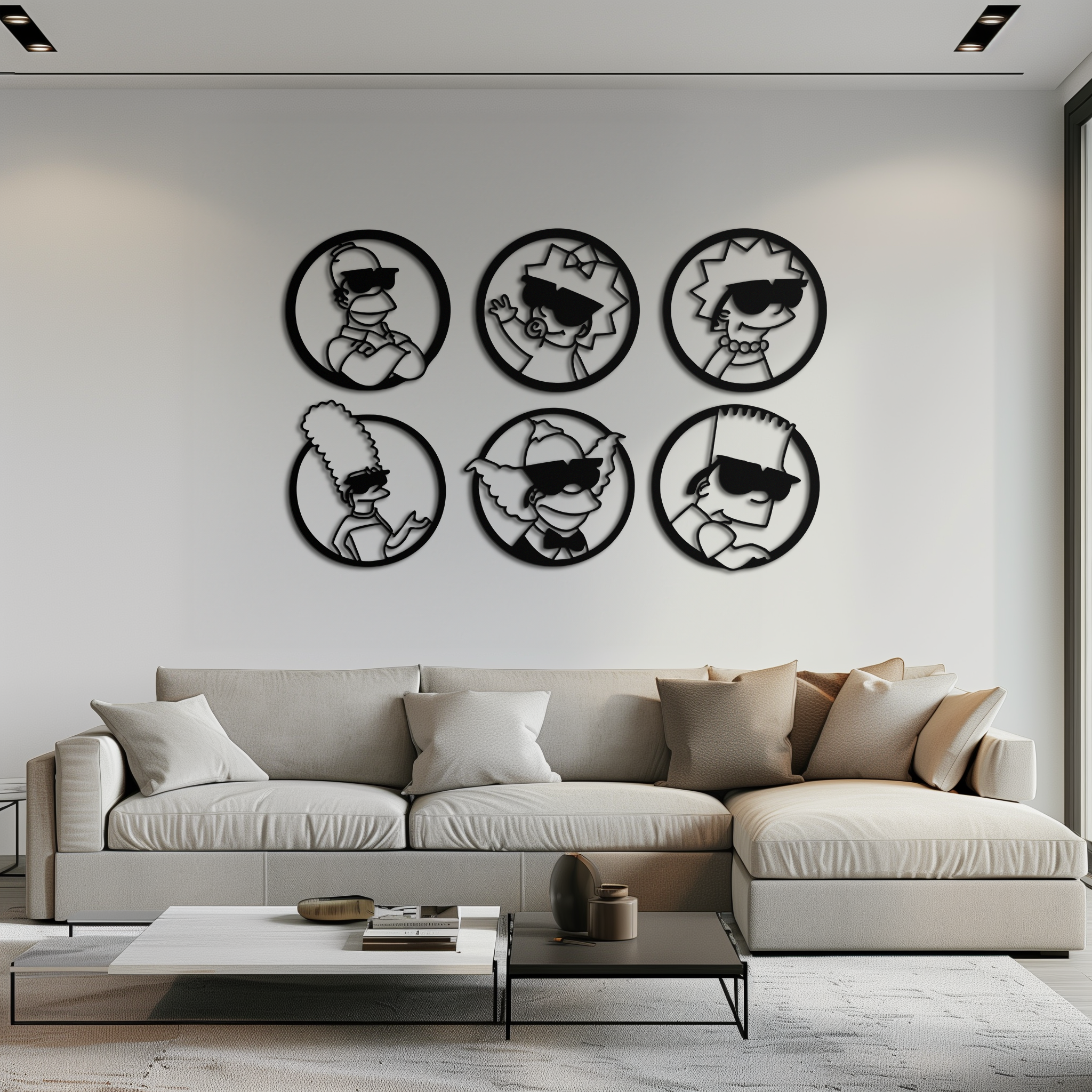 Cartoon Family Silhouette Metal Wall Art – Fun Black Modern Home Decor- KAF528
