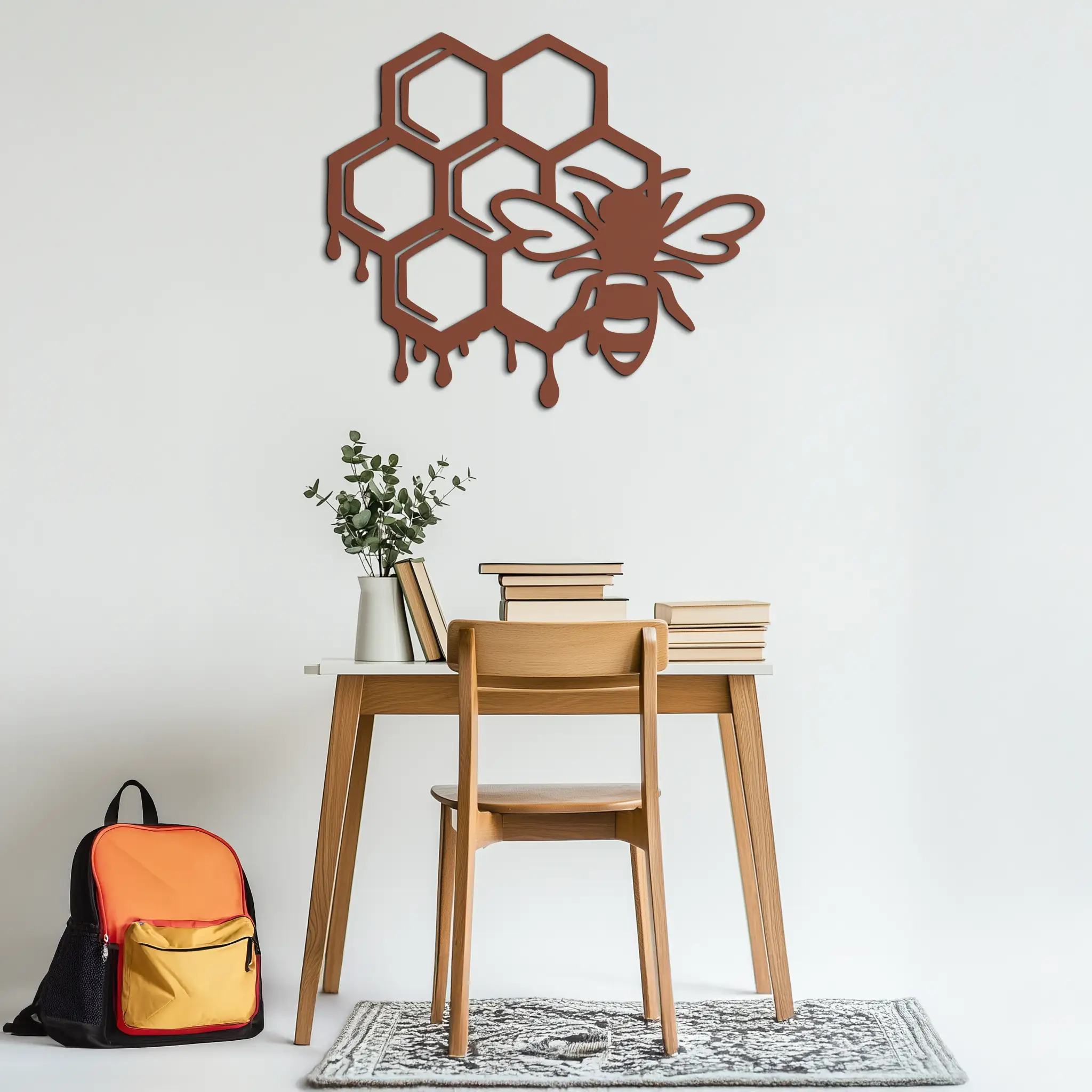 Honeybee and Honeycomb Silhouette Metal Wall Art – Modern Bee Home Decor- KAF543