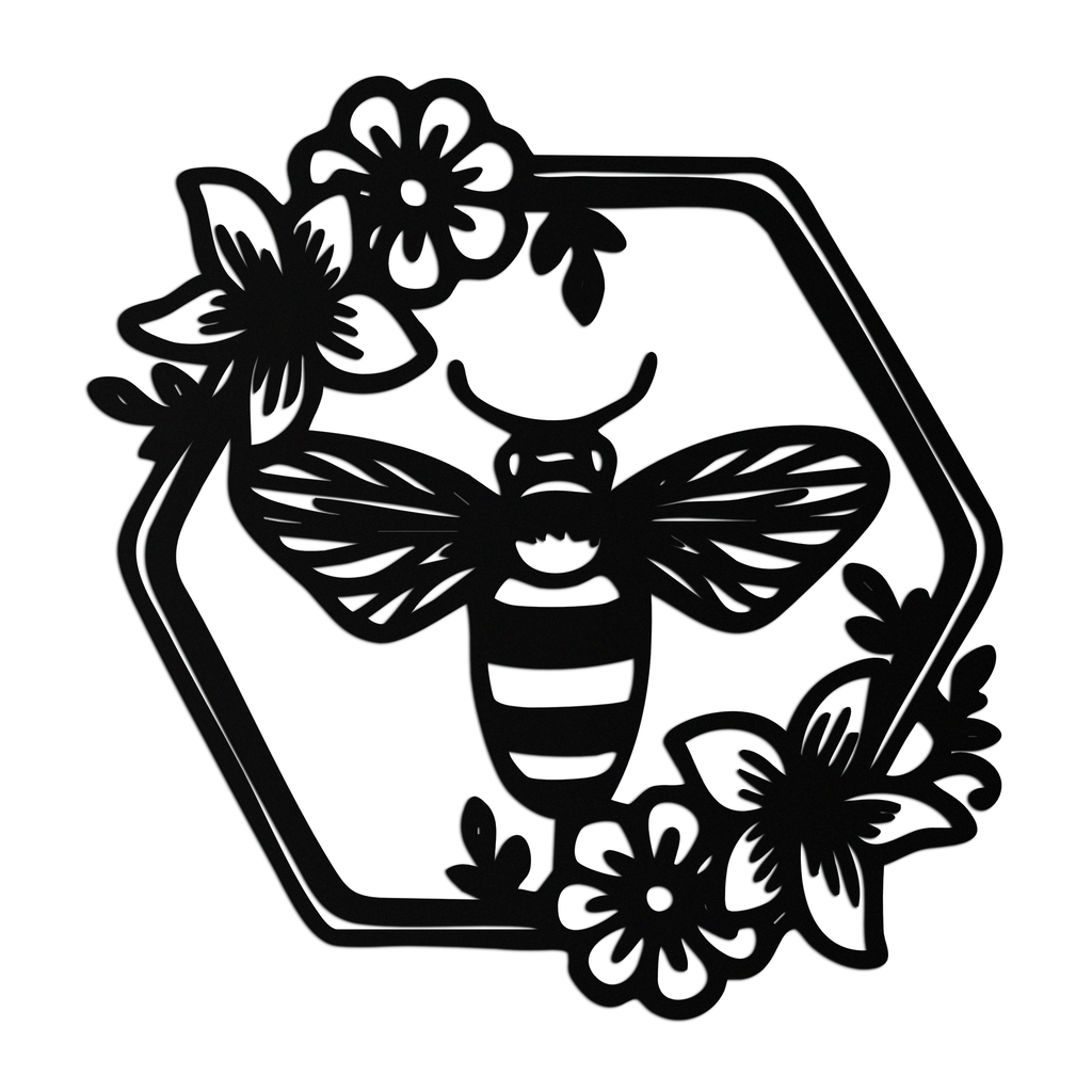 Floral Bee Silhouette Metal Wall Art – Nature Inspired Home Decoration- KAF544