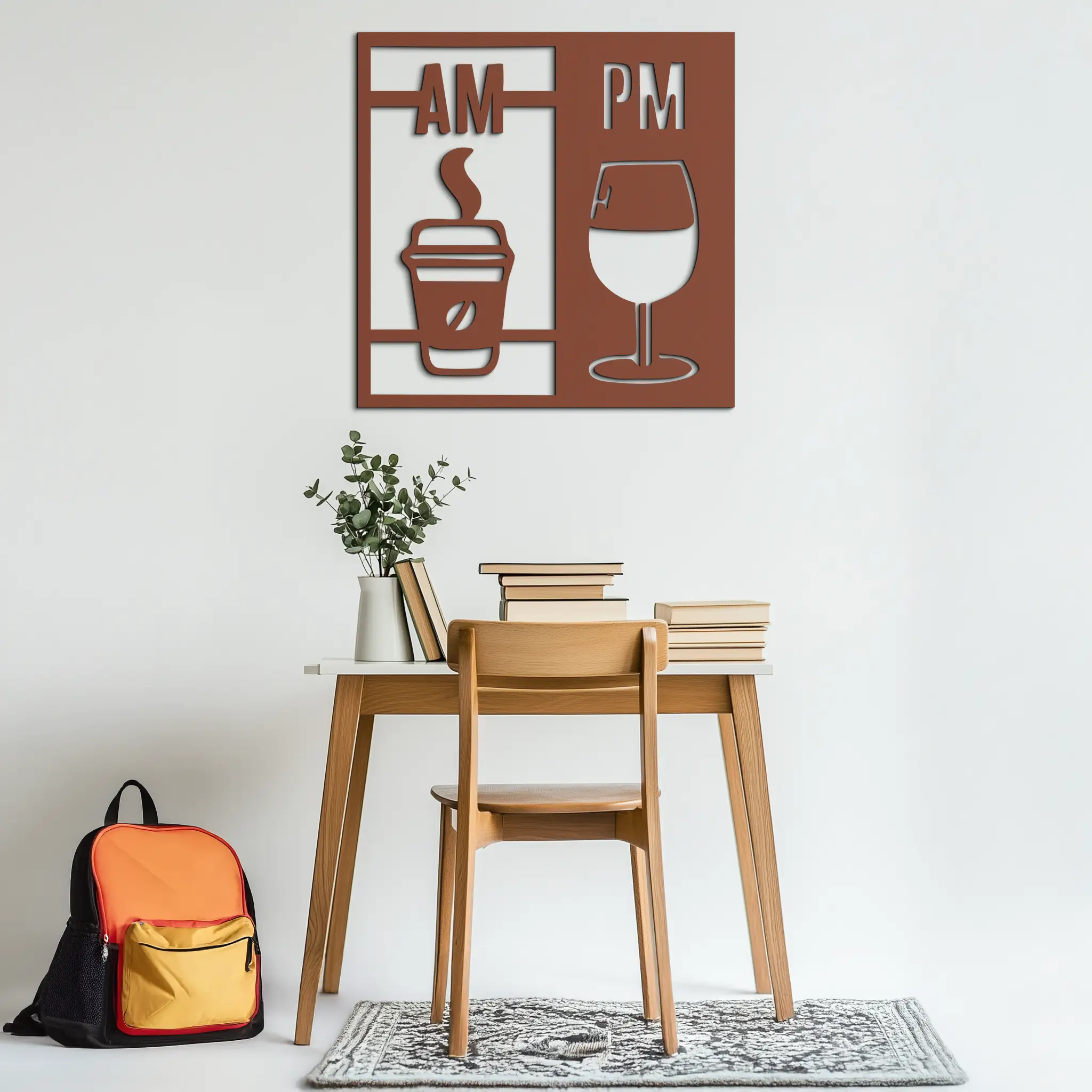 Morning Coffee and Evening Wine Metal Wall Art – AM PM Modern Black Kitchen Decor- KAF547