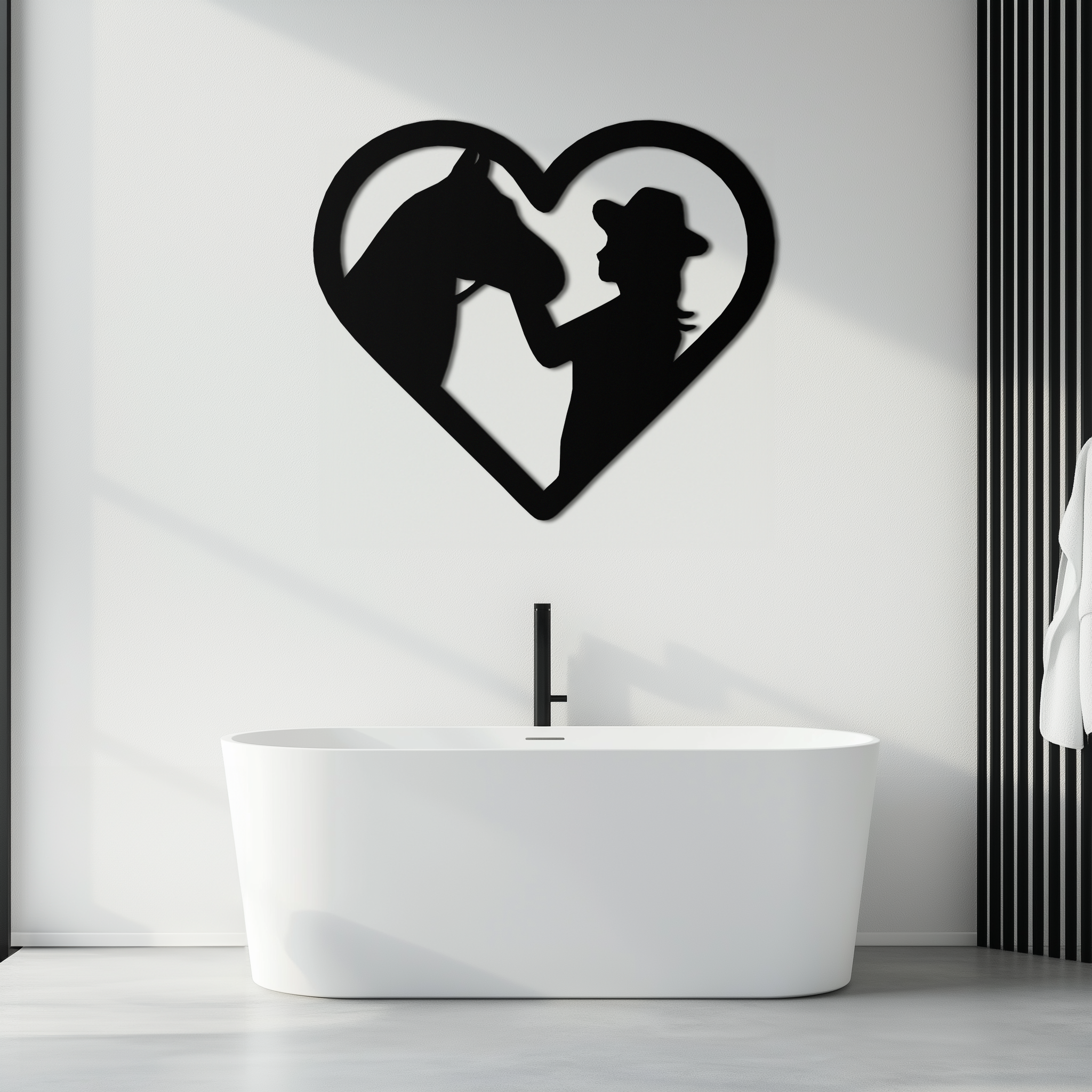 Girl and Horse Silhouette Heart Metal Wall Art – Farmhouse Horse Lover Gift- KAF548