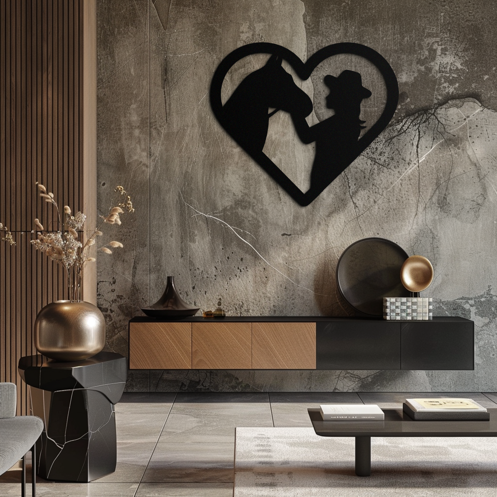 Girl and Horse Silhouette Heart Metal Wall Art – Farmhouse Horse Lover Gift- KAF548