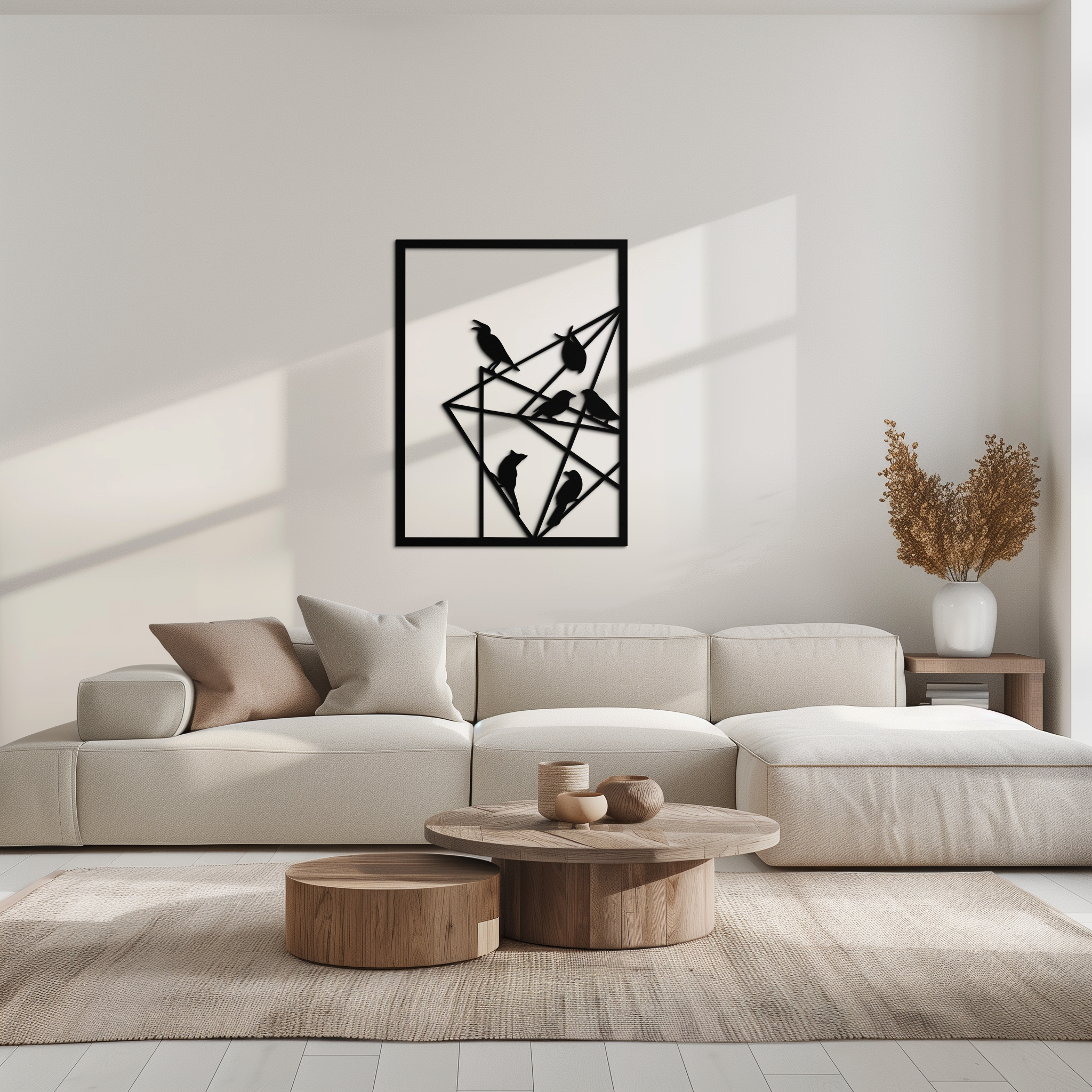 Geometric Birds Gathering Metal Wall Art – Modern Minimalist Black Wall Decor- KAF549