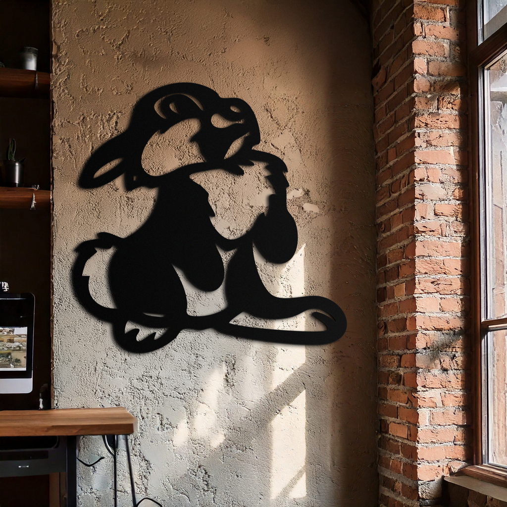Cute Cartoon Bunny Metal Wall Art – Adorable Black Nursery Decor for Kids Room- KAF550