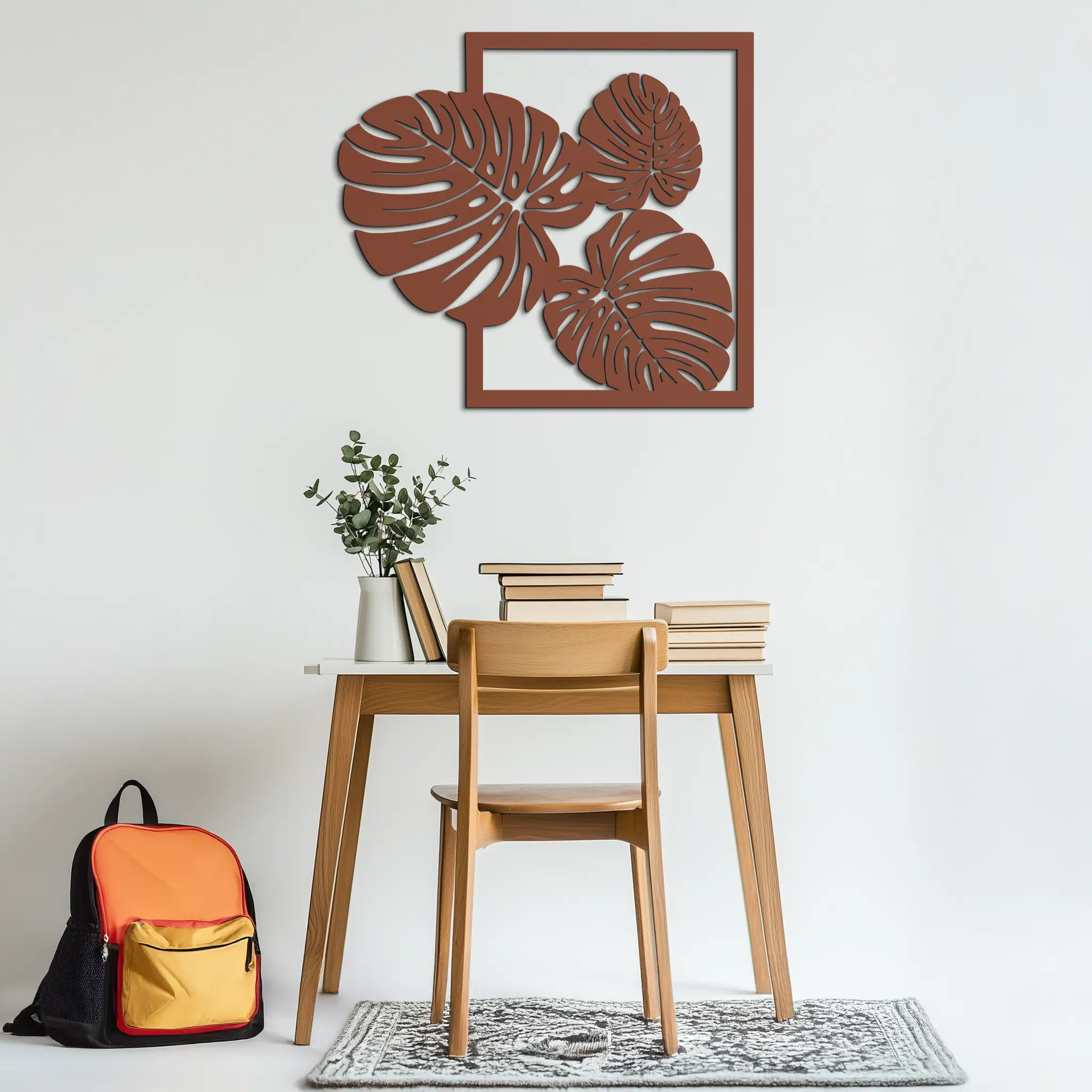 Monstera Leaf Metal Wall Art – Modern Tropical Black Wall Decor for Living Room- KAF552