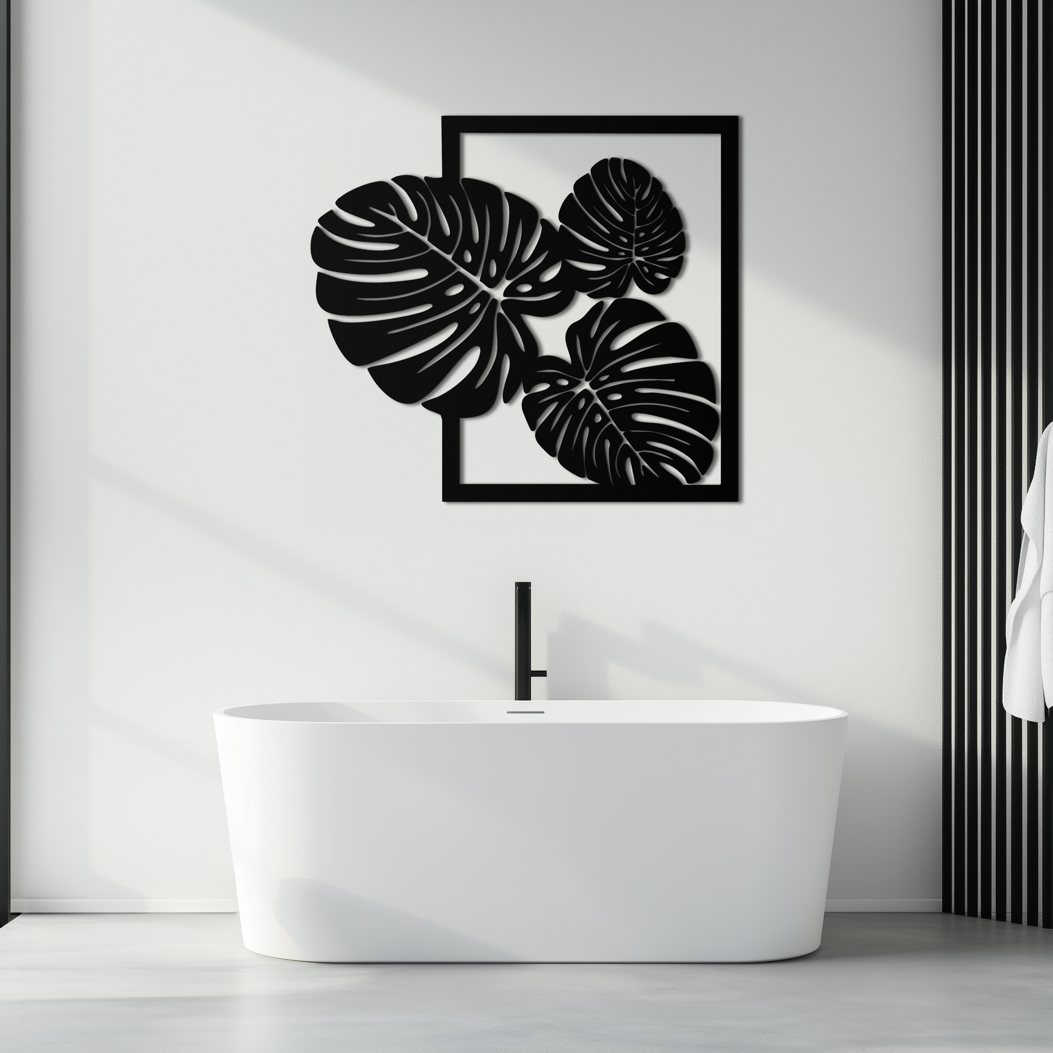 Monstera Leaf Metal Wall Art – Modern Tropical Black Wall Decor for Living Room- KAF552