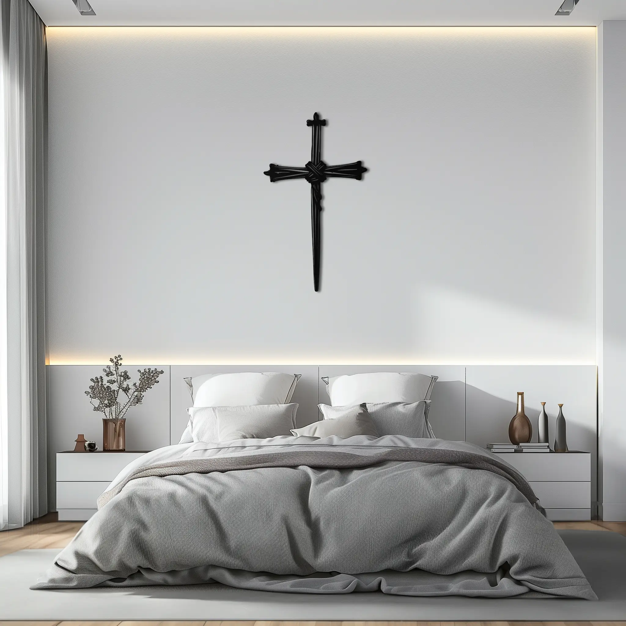 Christian Barbed Wire Cross Metal Wall Art – Religious Rustic Home Decor- KAF553