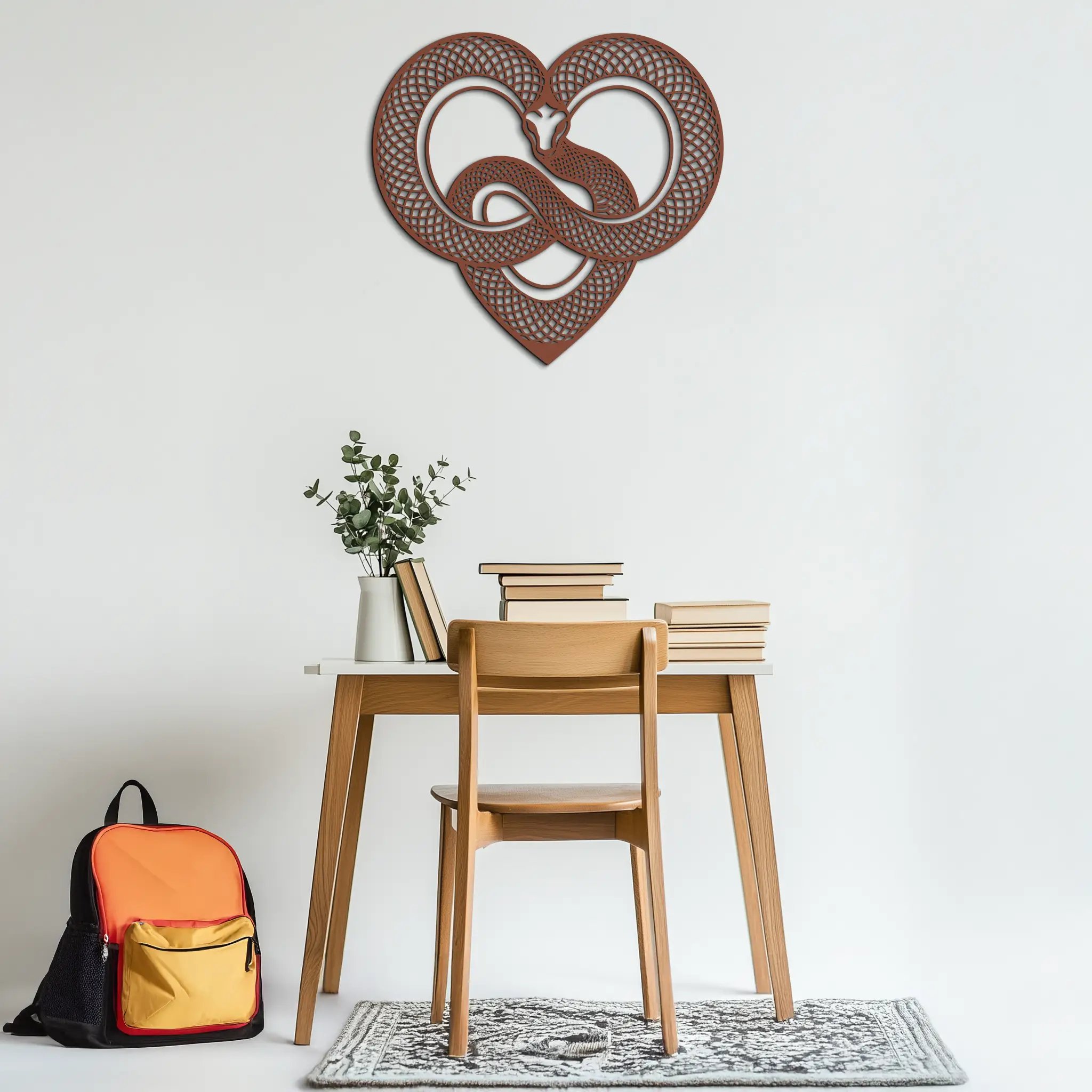 Snake Heart Metal Wall Art – Modern Black Snake Wall Decor for Home and Office- KAF555