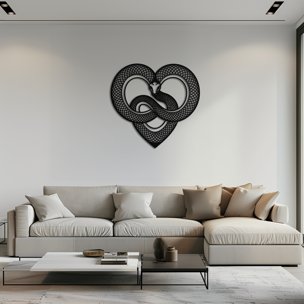 Snake Heart Metal Wall Art – Modern Black Snake Wall Decor for Home and Office- KAF555