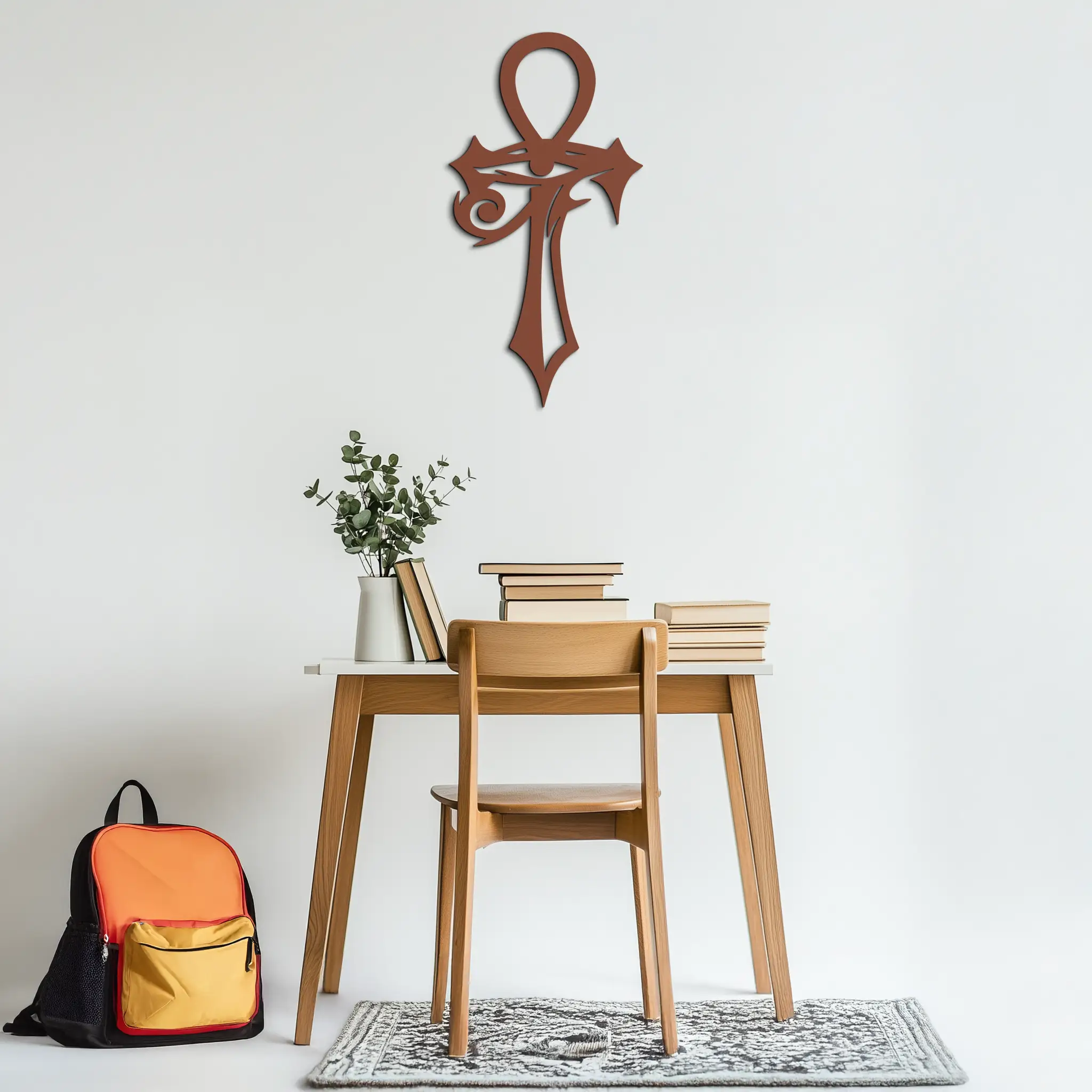 Egyptian Ankh Cross with Eye of Horus Metal Wall Art – Spiritual Symbol Black Wall Decor- KAF557
