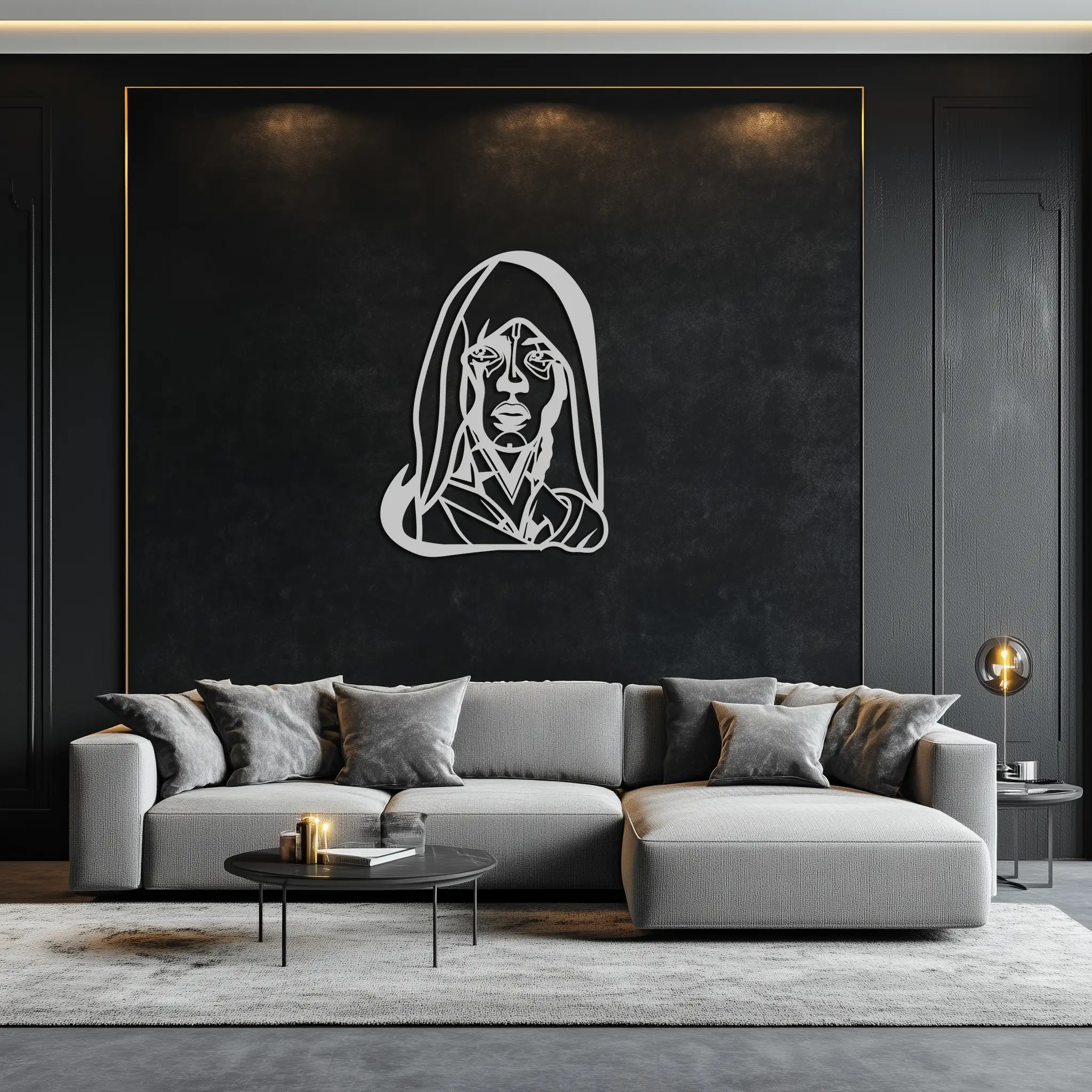 Abstract Tribal Woman Metal Wall Art – Modern Black Silhouette Home Decor- KAF559