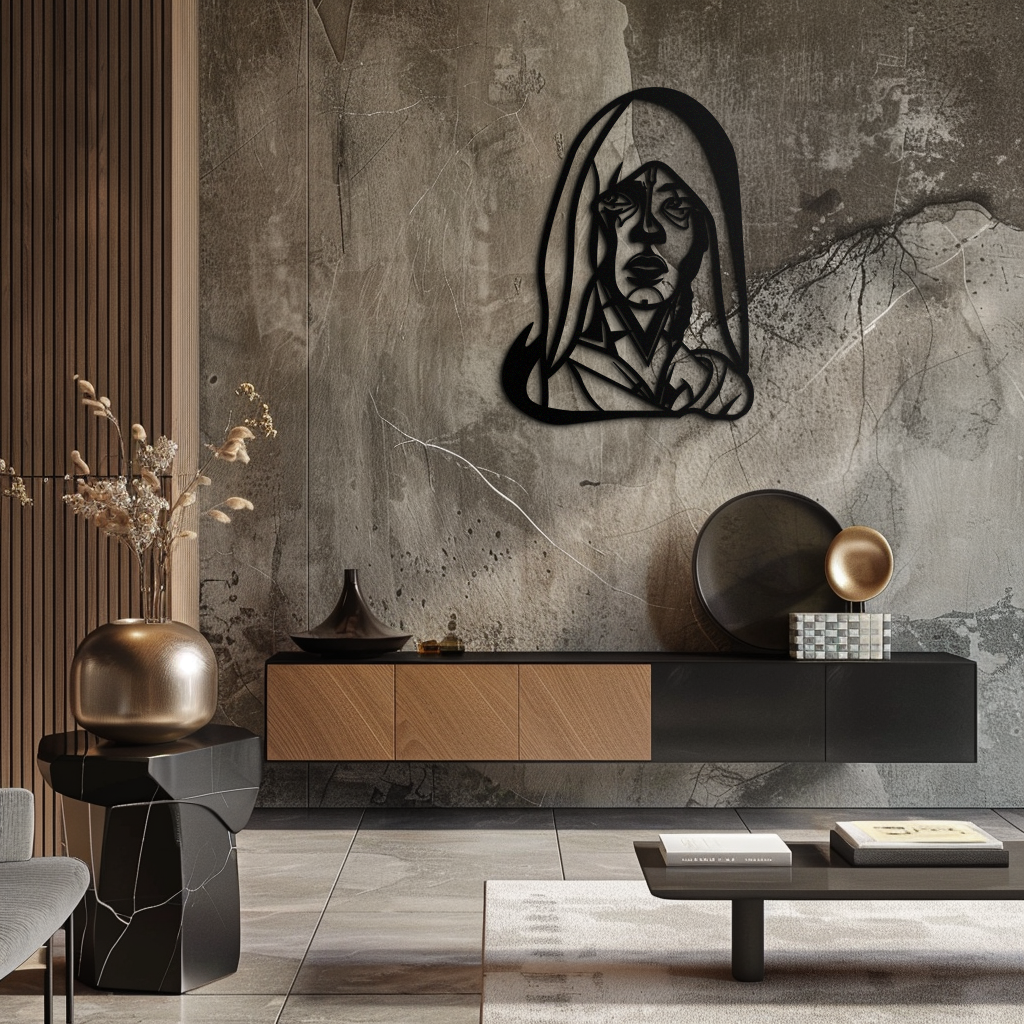 Abstract Tribal Woman Metal Wall Art – Modern Black Silhouette Home Decor- KAF559
