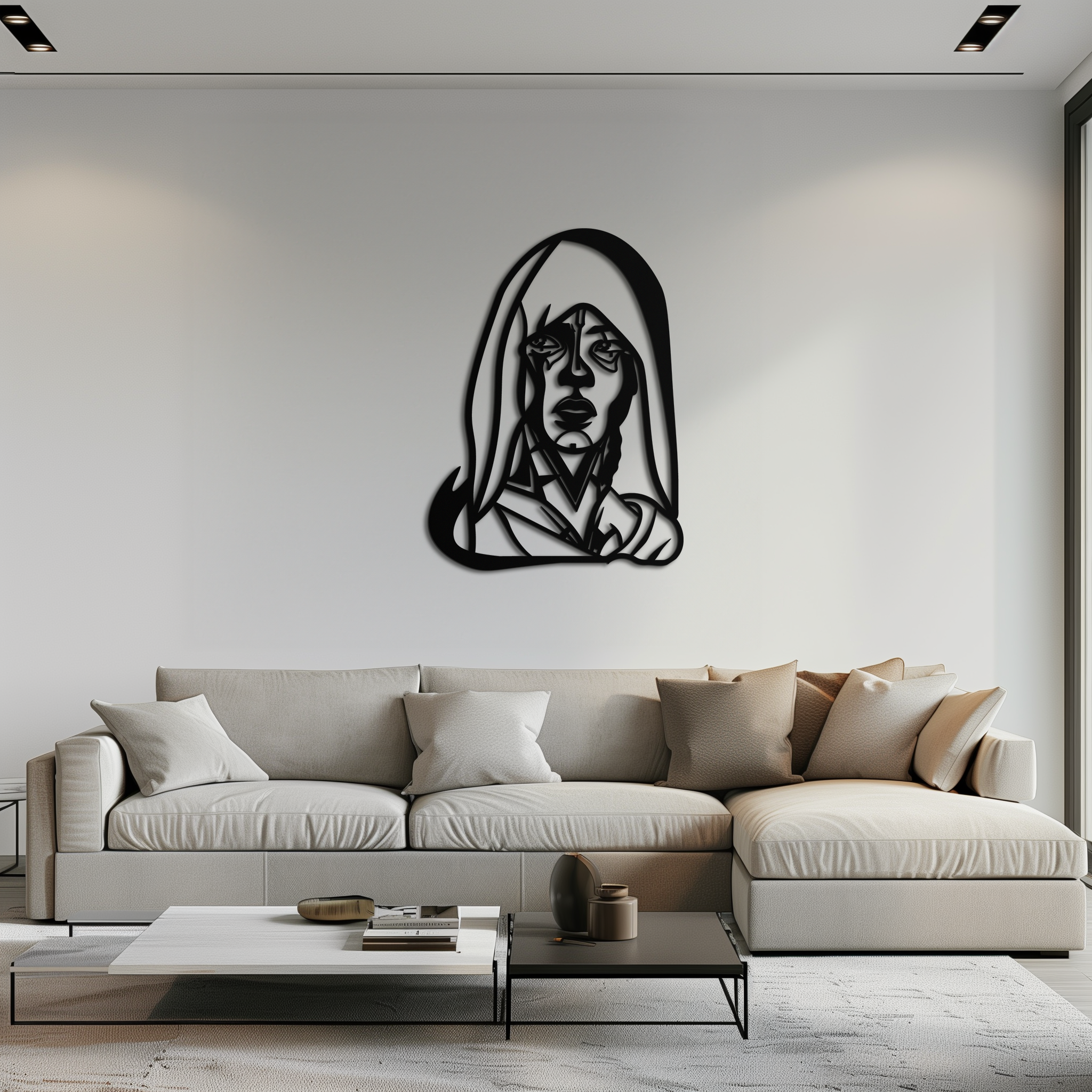 Abstract Tribal Woman Metal Wall Art – Modern Black Silhouette Home Decor- KAF559