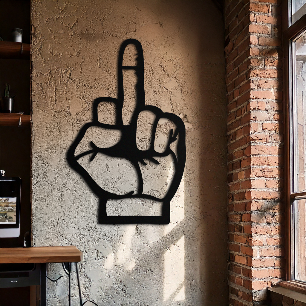 Funny Middle Finger Metal Wall Art – Bold and Playful Black Home Decor- KAF562