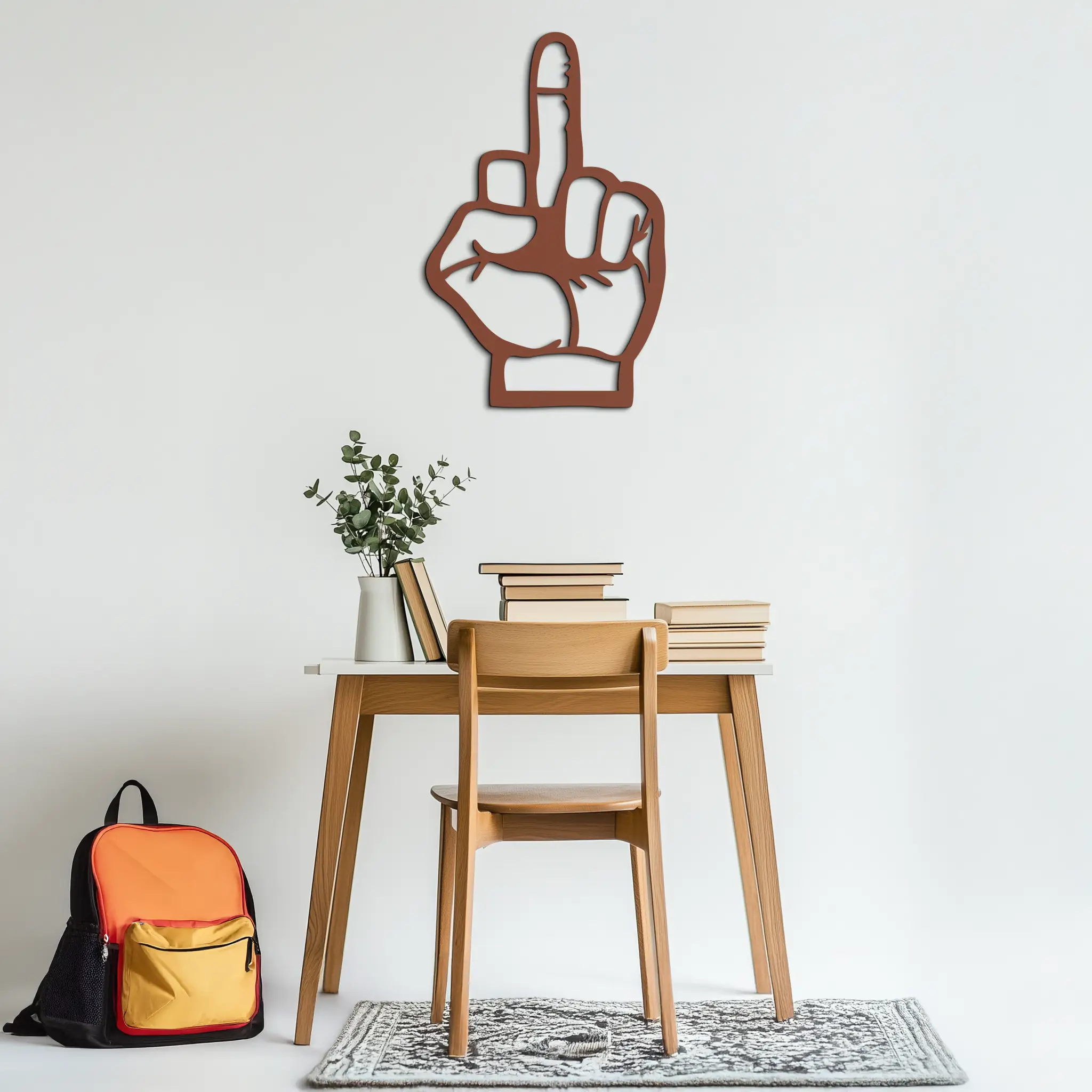 Funny Middle Finger Metal Wall Art – Bold and Playful Black Home Decor- KAF562