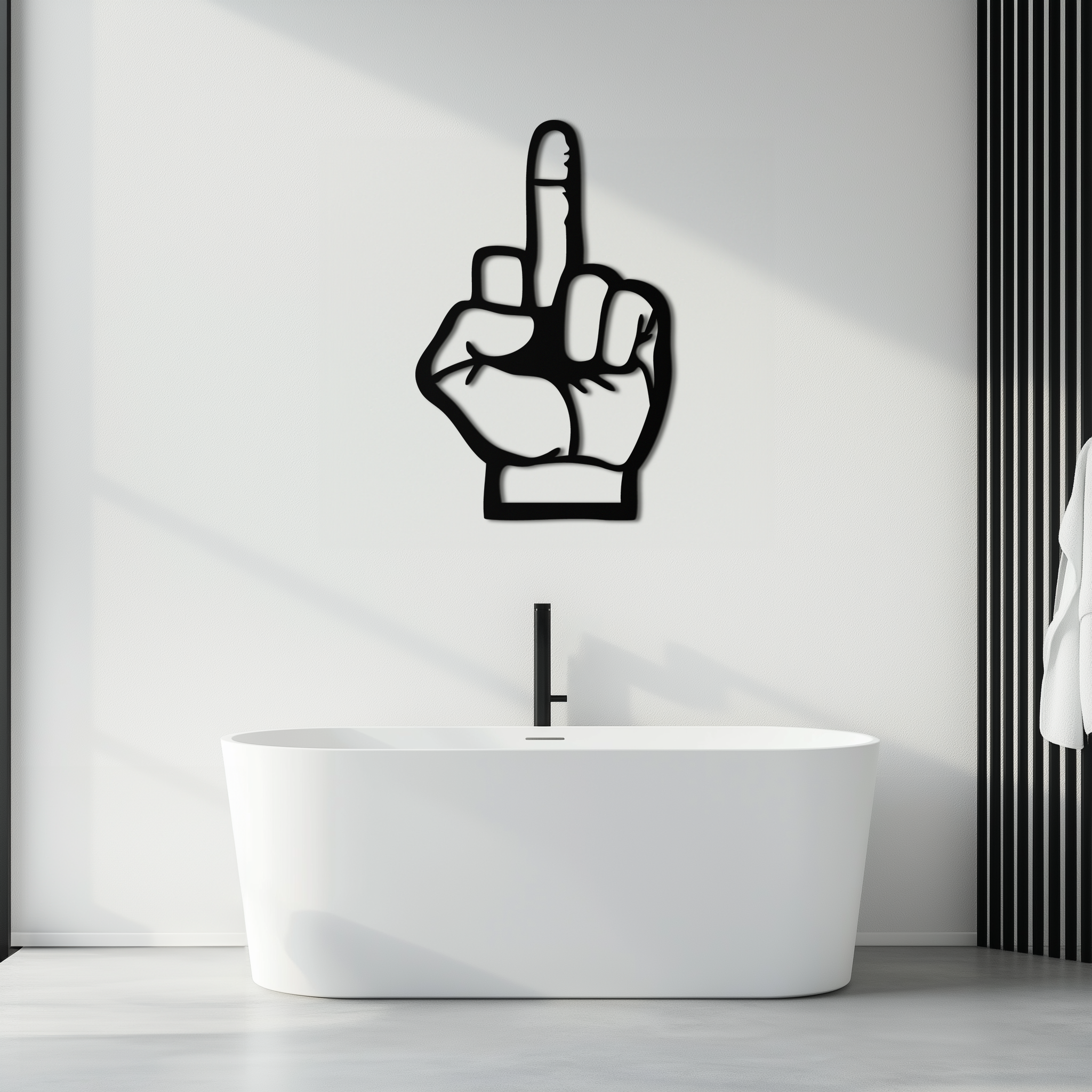 Funny Middle Finger Metal Wall Art – Bold and Playful Black Home Decor- KAF562