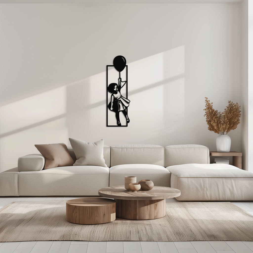 Balloon Girl Silhouette Metal Wall Art – Whimsical Modern Home Decor- KAF563