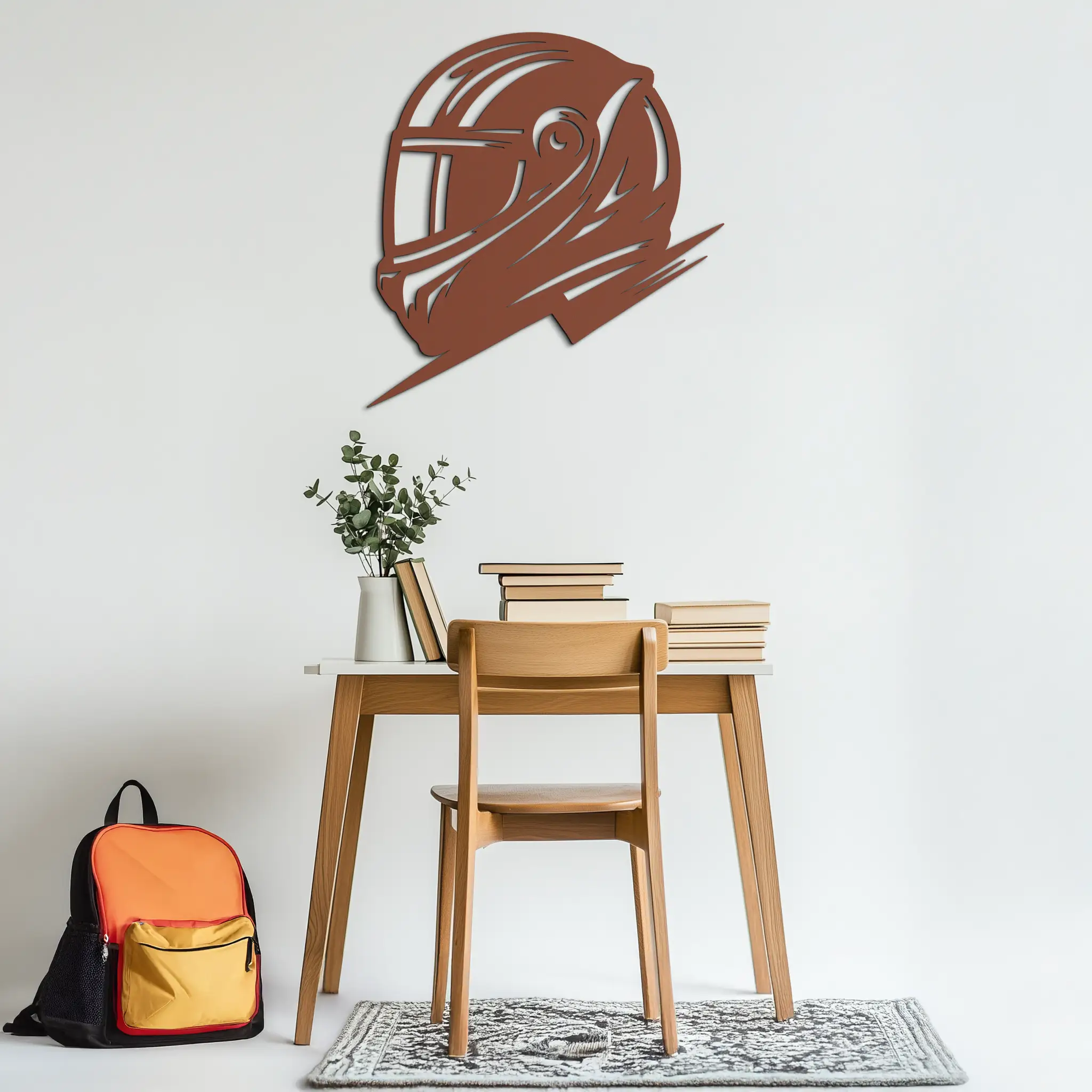 Racing Helmet Silhouette Metal Wall Art – Modern Motorsport Home Decor- KAF565