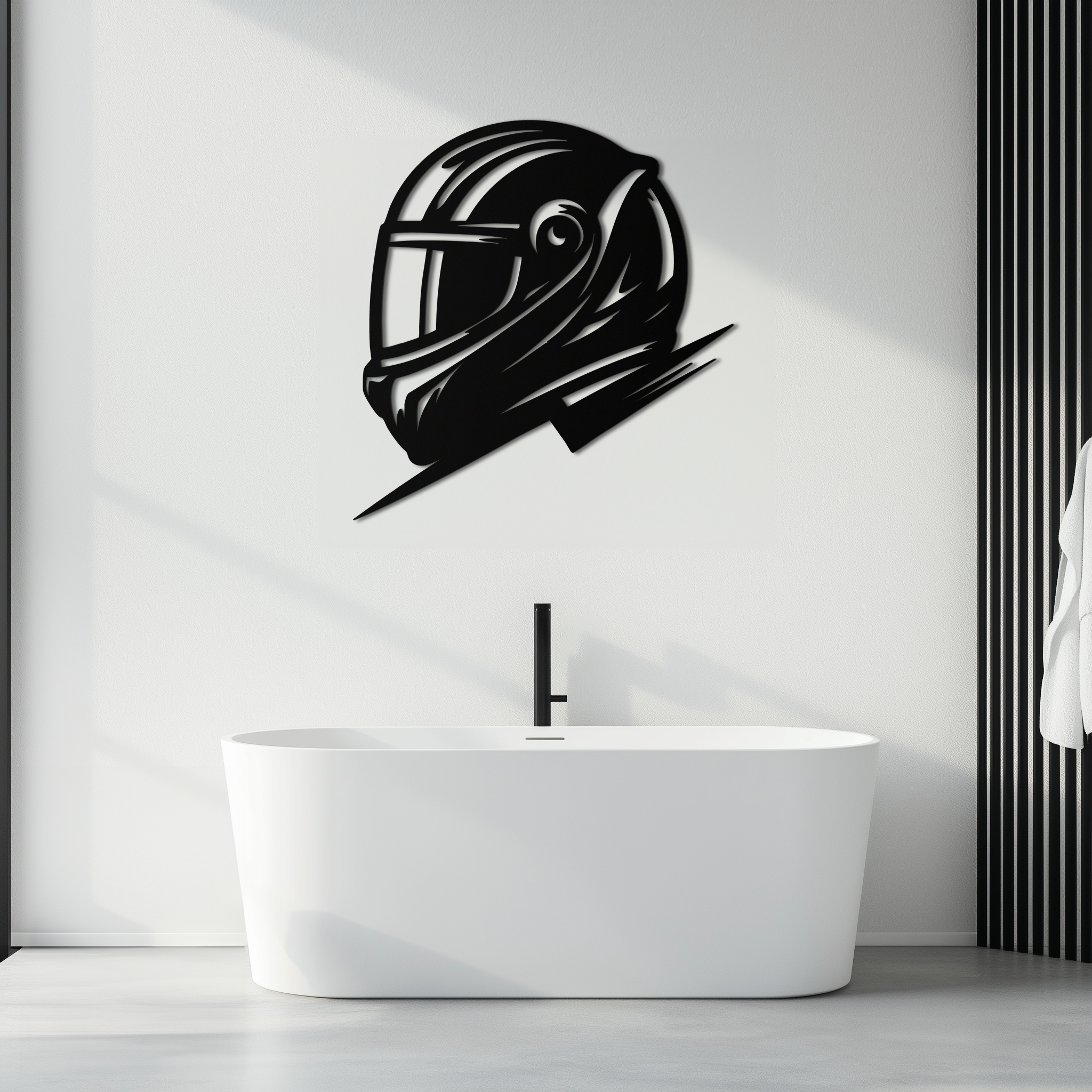 Racing Helmet Silhouette Metal Wall Art – Modern Motorsport Home Decor- KAF565