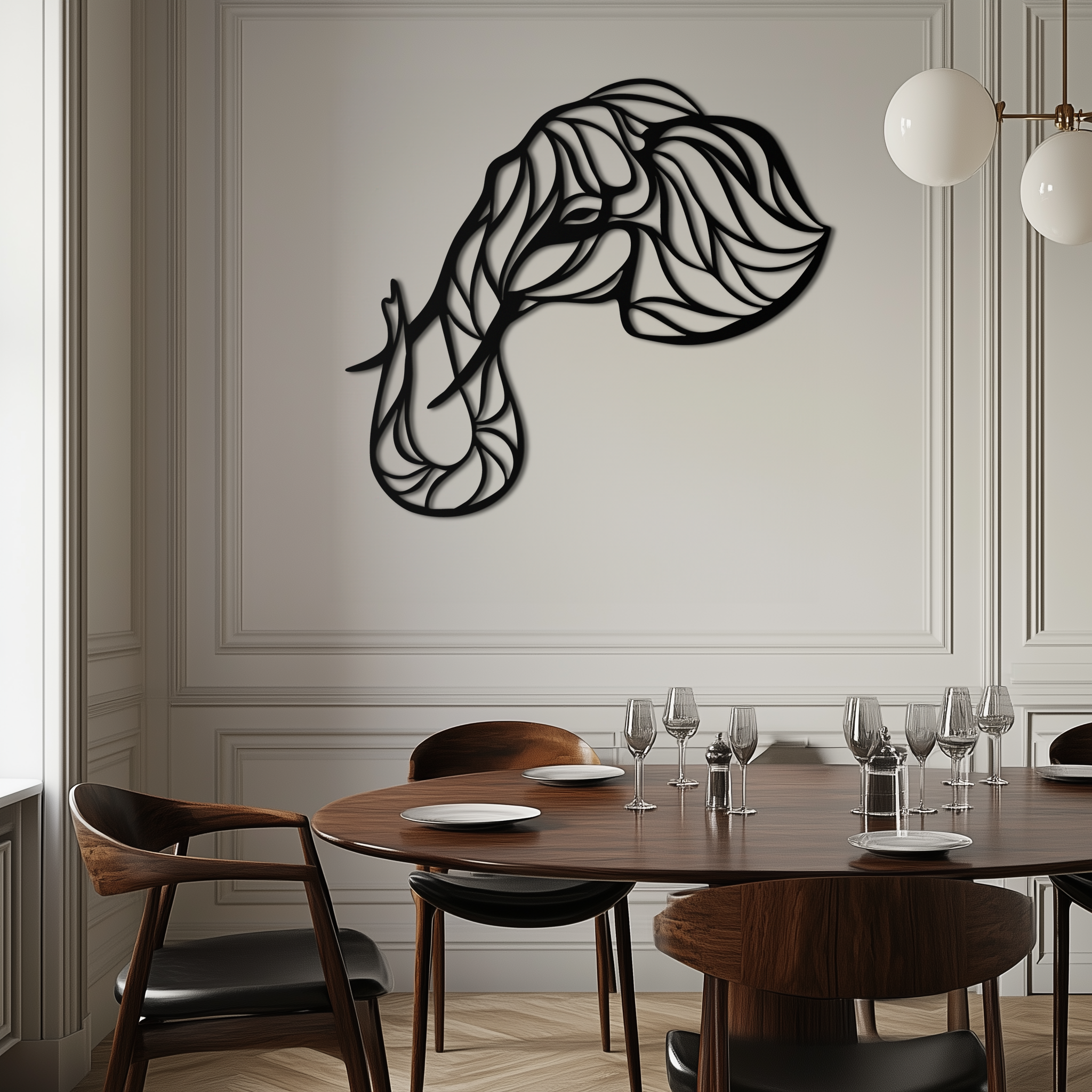 Geometric Elephant Head Metal Wall Art – Modern Animal Home Decor- KAF574