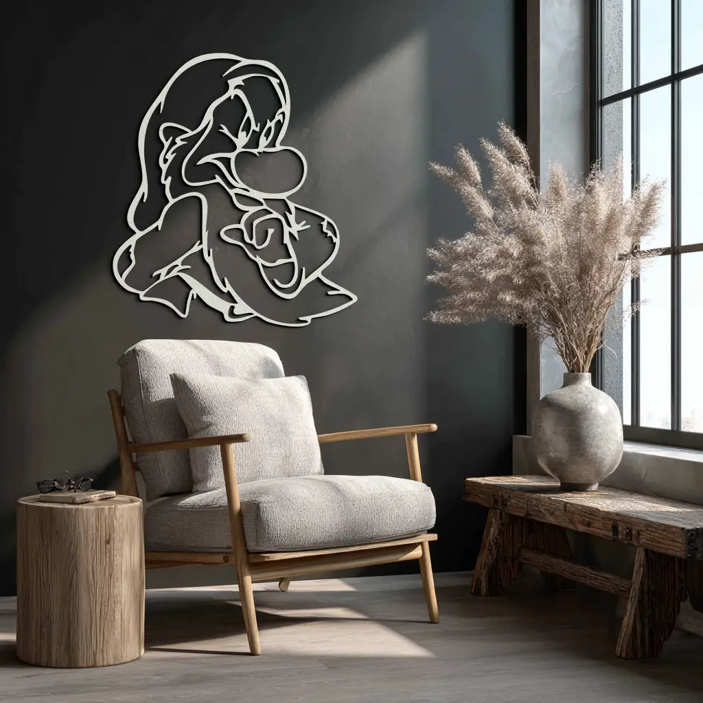 Grumpy Dwarf Metal Wall Art – Whimsical Cartoon-Inspired Metal Silhouette Décor- KAF577