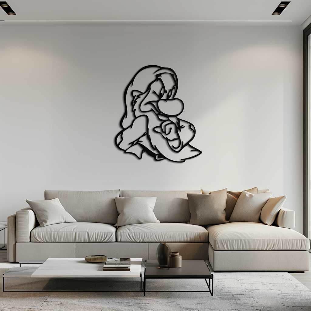Grumpy Dwarf Metal Wall Art – Whimsical Cartoon-Inspired Metal Silhouette Décor- KAF577