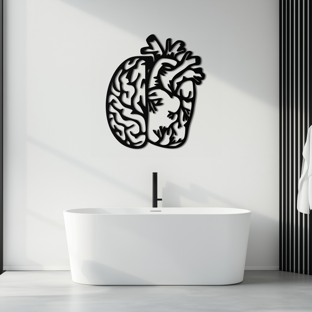 Brain and Heart Fusion Metal Wall Art – Symbolic Anatomy Design for Mind and Emotion Balance- KAF587