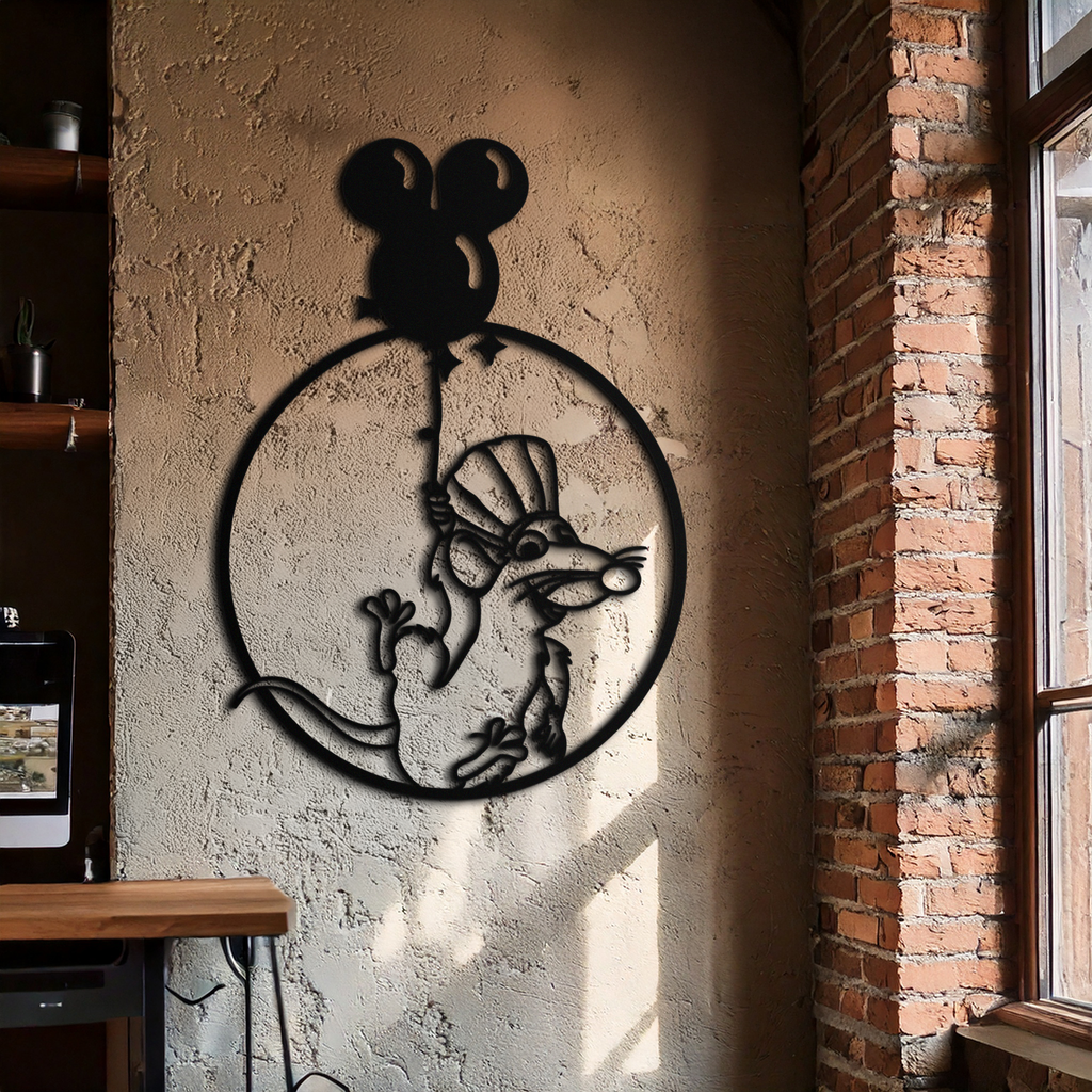 Ratatouille Chef Metal Wall Art – Cartoon Rat Balloon Decor for Kitchen Walls- KAF588