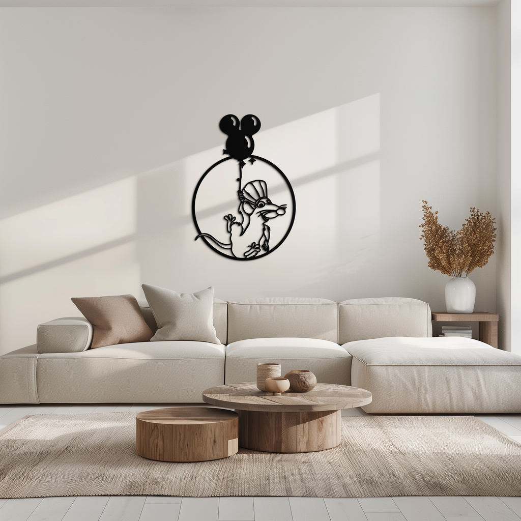 Ratatouille Chef Metal Wall Art – Cartoon Rat Balloon Decor for Kitchen Walls- KAF588