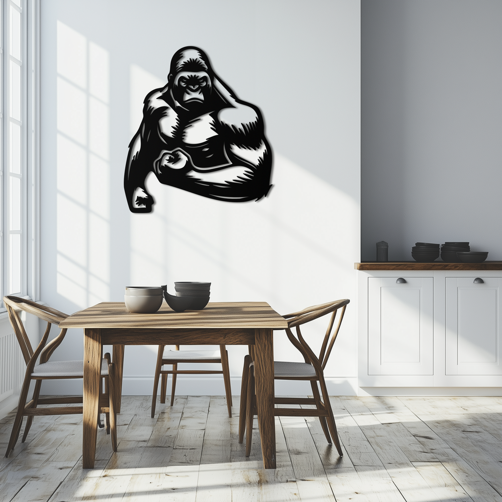 Angry Gorilla Metal Wall Art – Fierce Jungle Animal Decor for Gym and Man Cave- KAF592