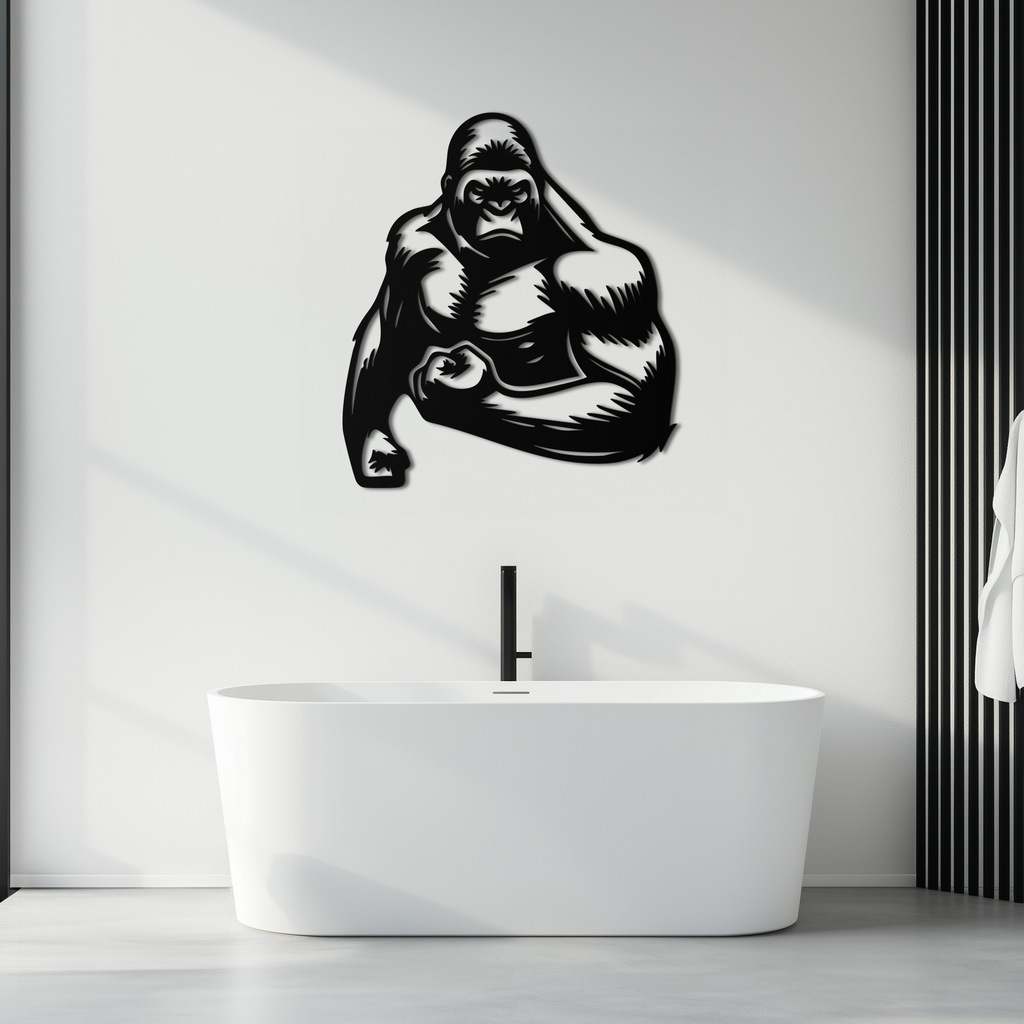 Angry Gorilla Metal Wall Art – Fierce Jungle Animal Decor for Gym and Man Cave- KAF592