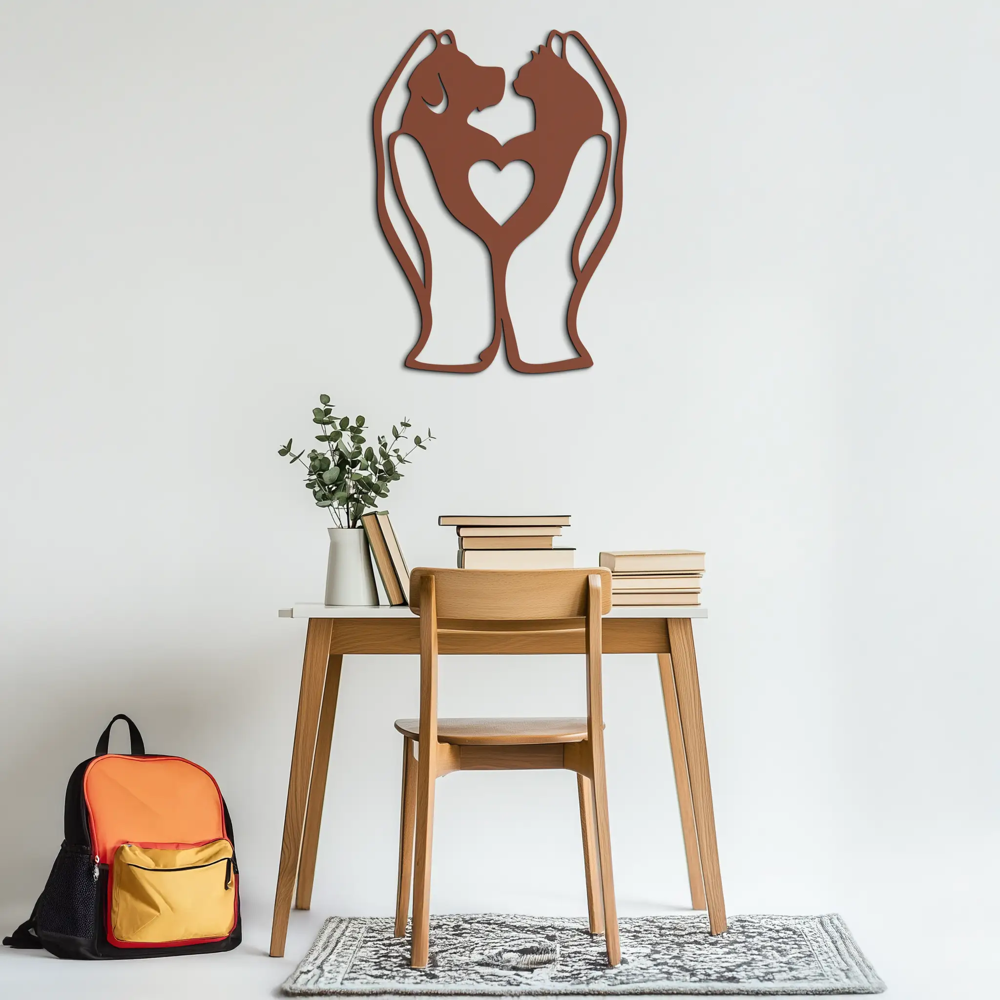 Dog and Cat in Hand Metal Wall Art – Heartwarming Pet Love Decor for Animal Lovers- KAF593
