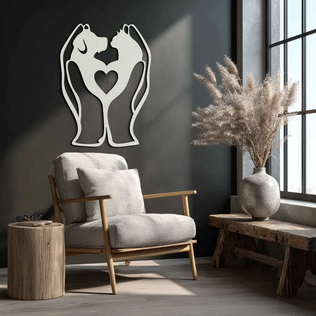 Dog and Cat in Hand Metal Wall Art – Heartwarming Pet Love Decor for Animal Lovers- KAF593