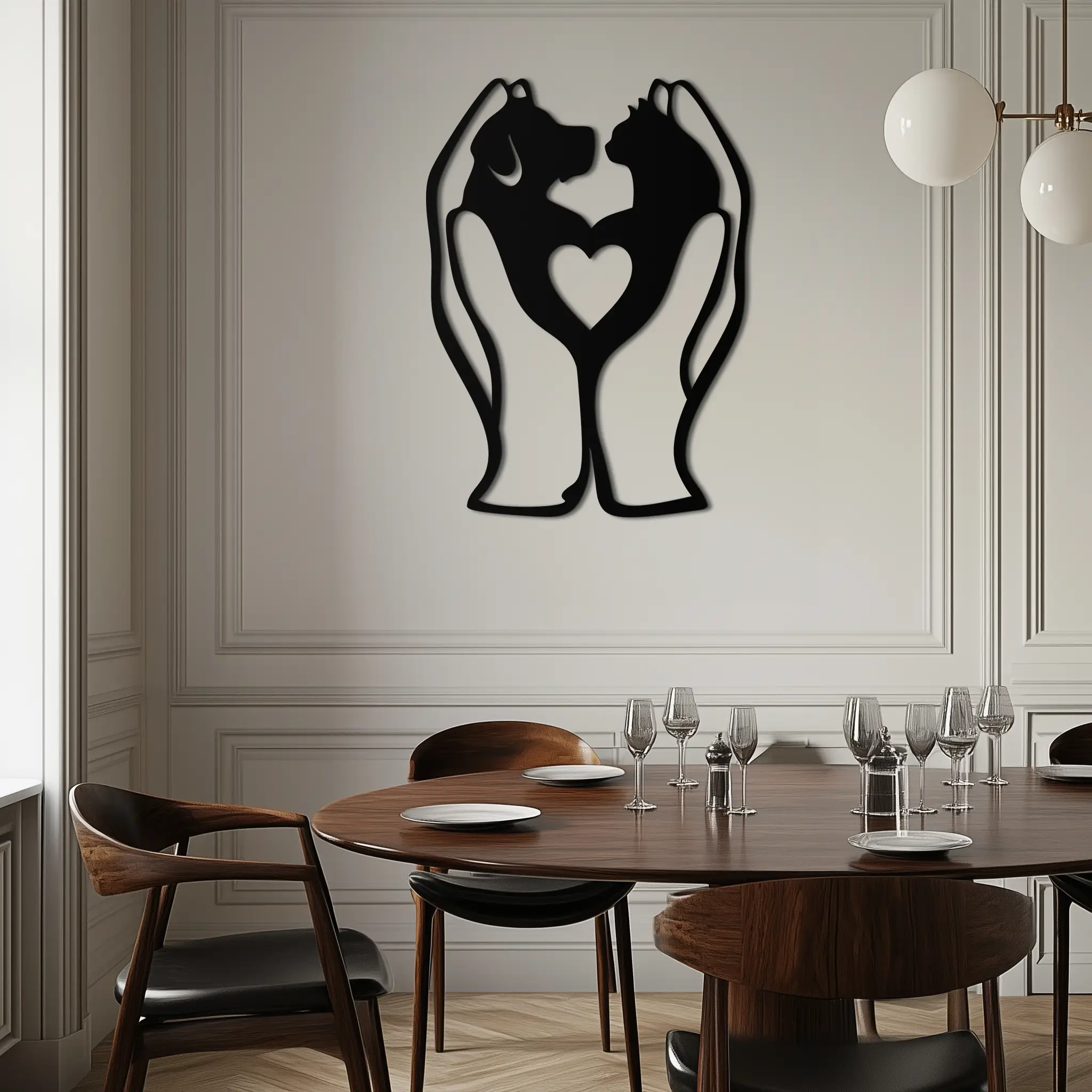 Dog and Cat in Hand Metal Wall Art – Heartwarming Pet Love Decor for Animal Lovers- KAF593
