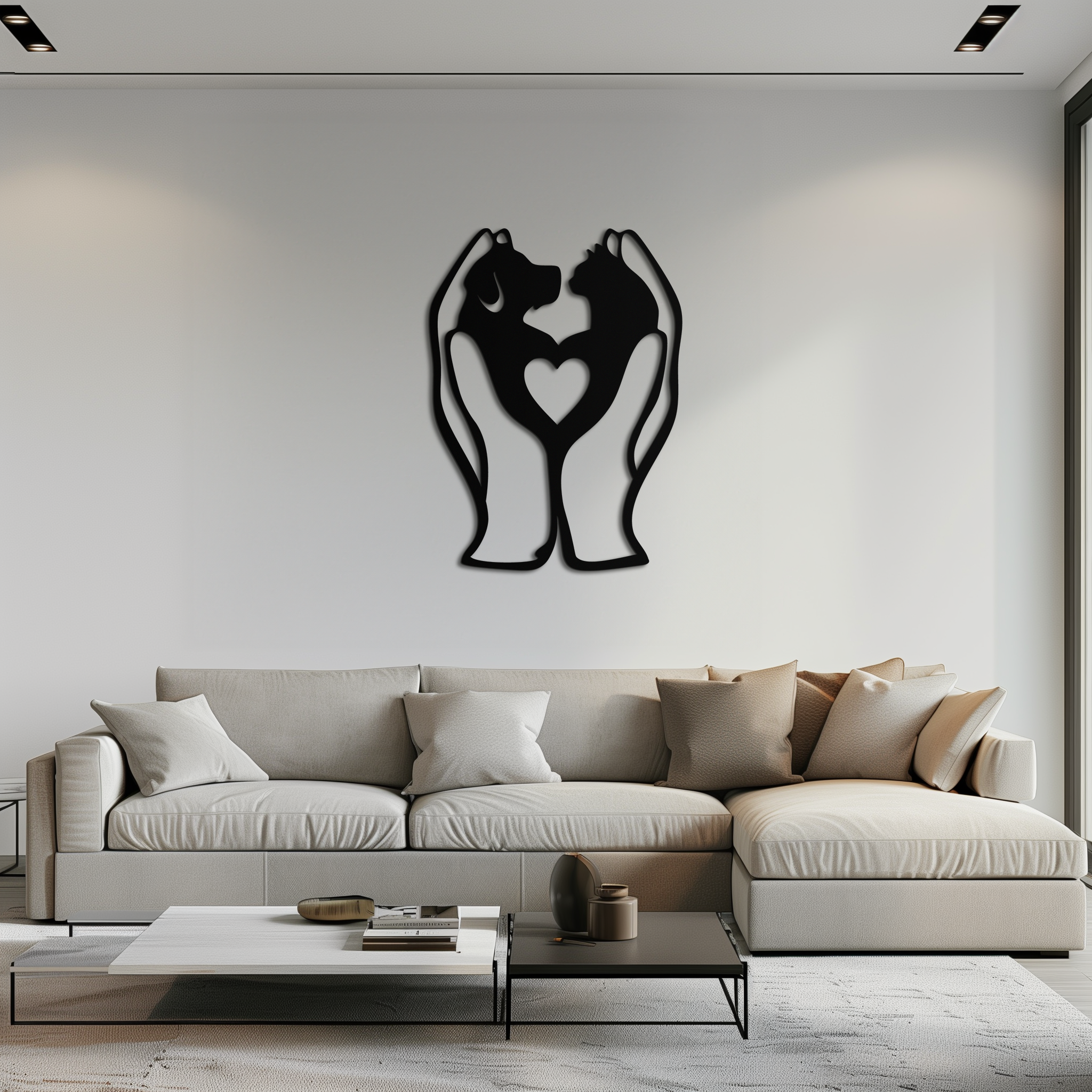 Dog and Cat in Hand Metal Wall Art – Heartwarming Pet Love Decor for Animal Lovers- KAF593